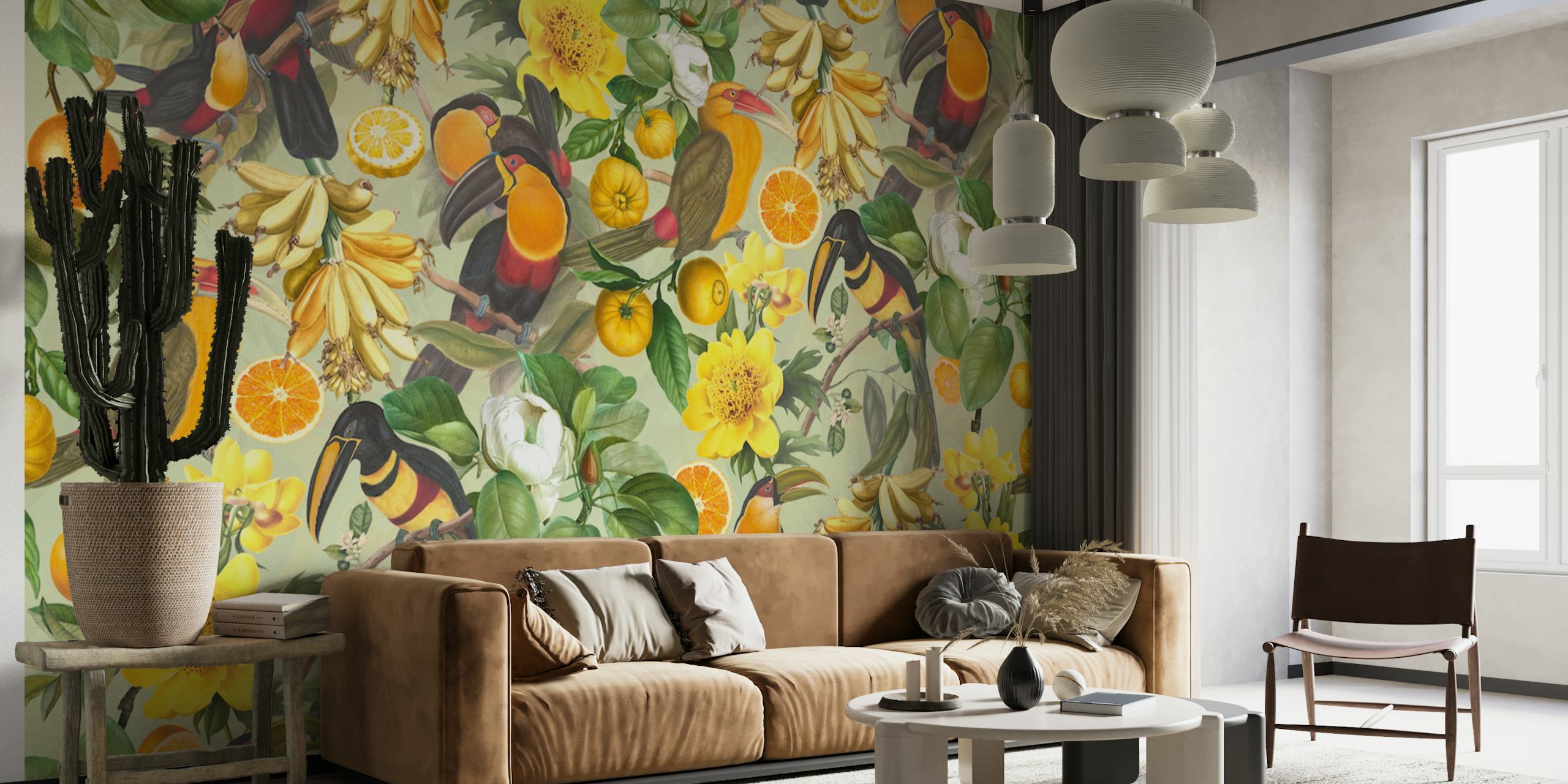 Fototapeta Tropical Tucan Garden se svěží zelení a barevnými ptáky
