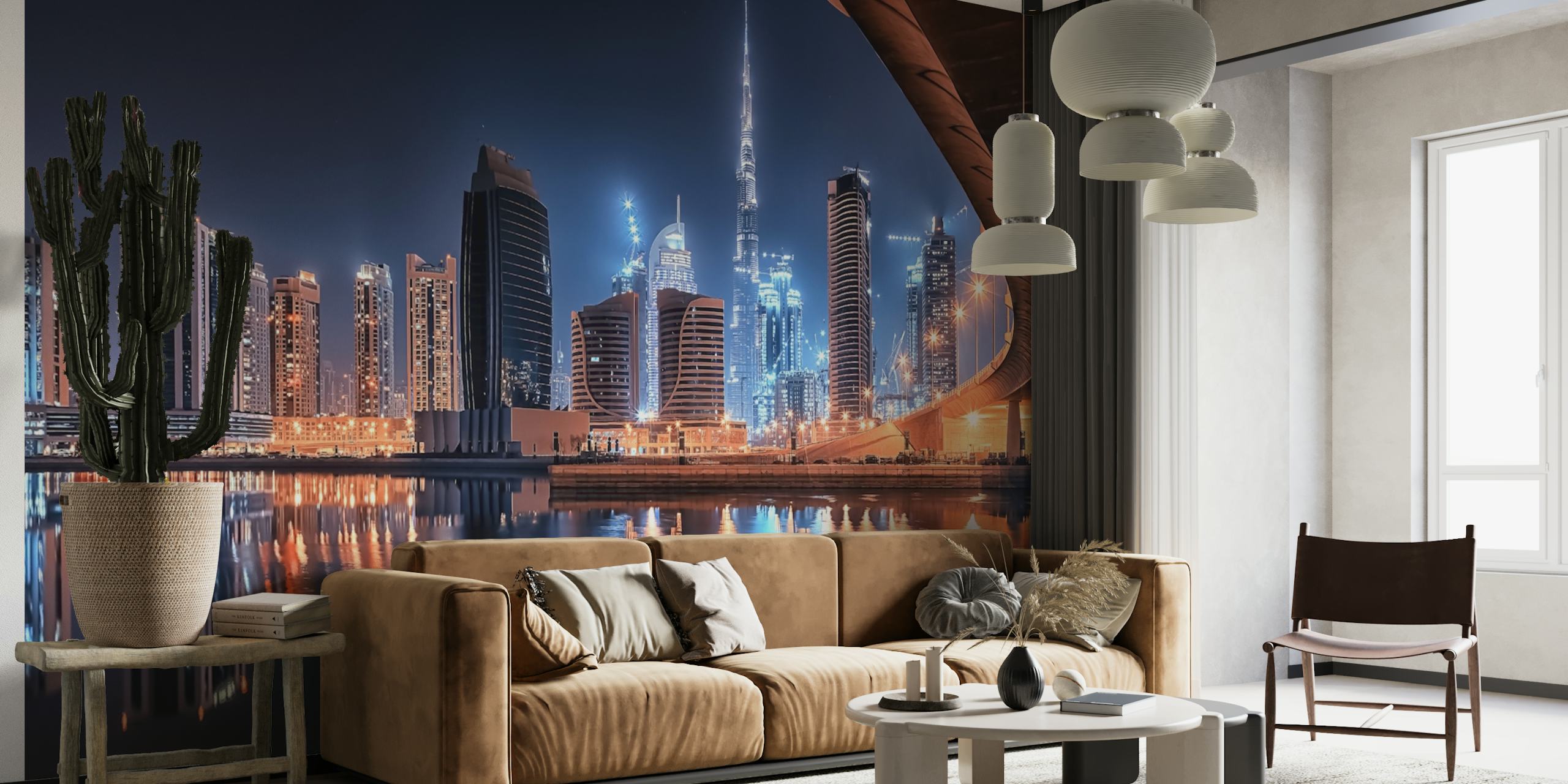 Dubai By Night wallpaper in a room setting