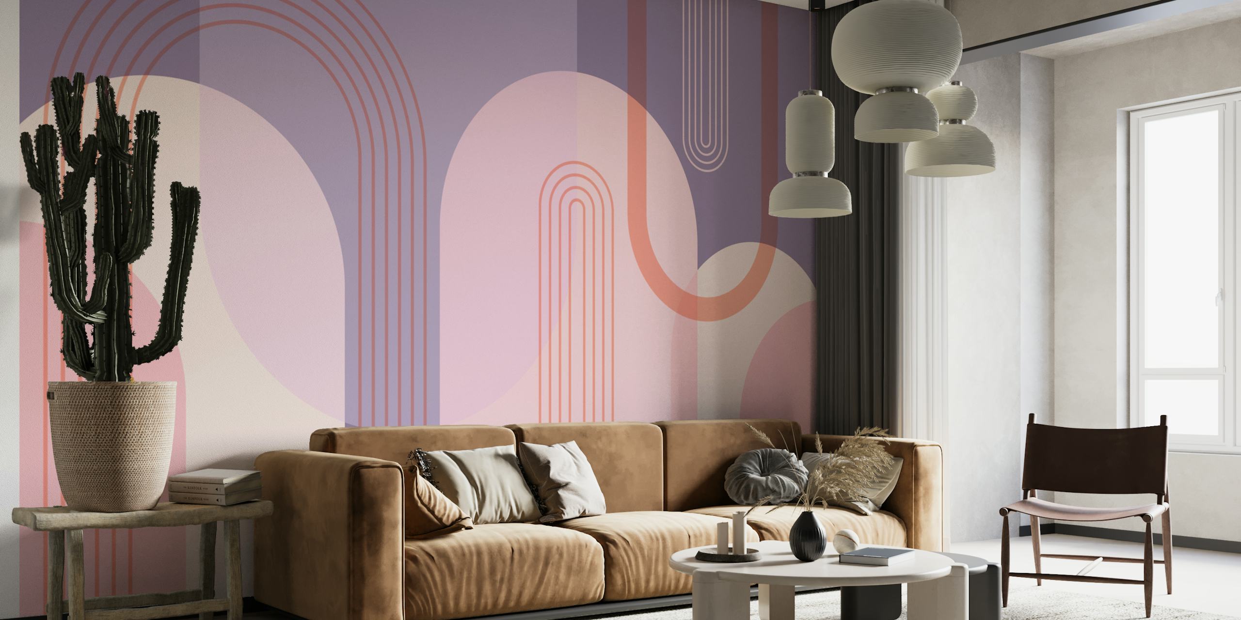 Geometric arches in pink and purple tones abstract wallpaper