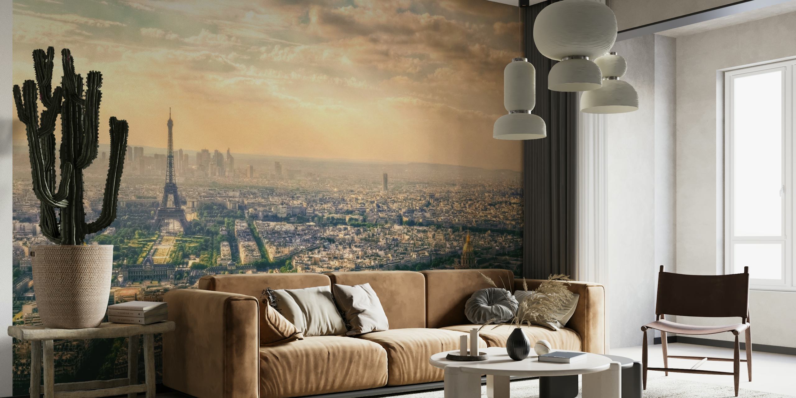 Muurschildering Parijs, Frankrijk met de Eiffeltoren en stadsgezicht