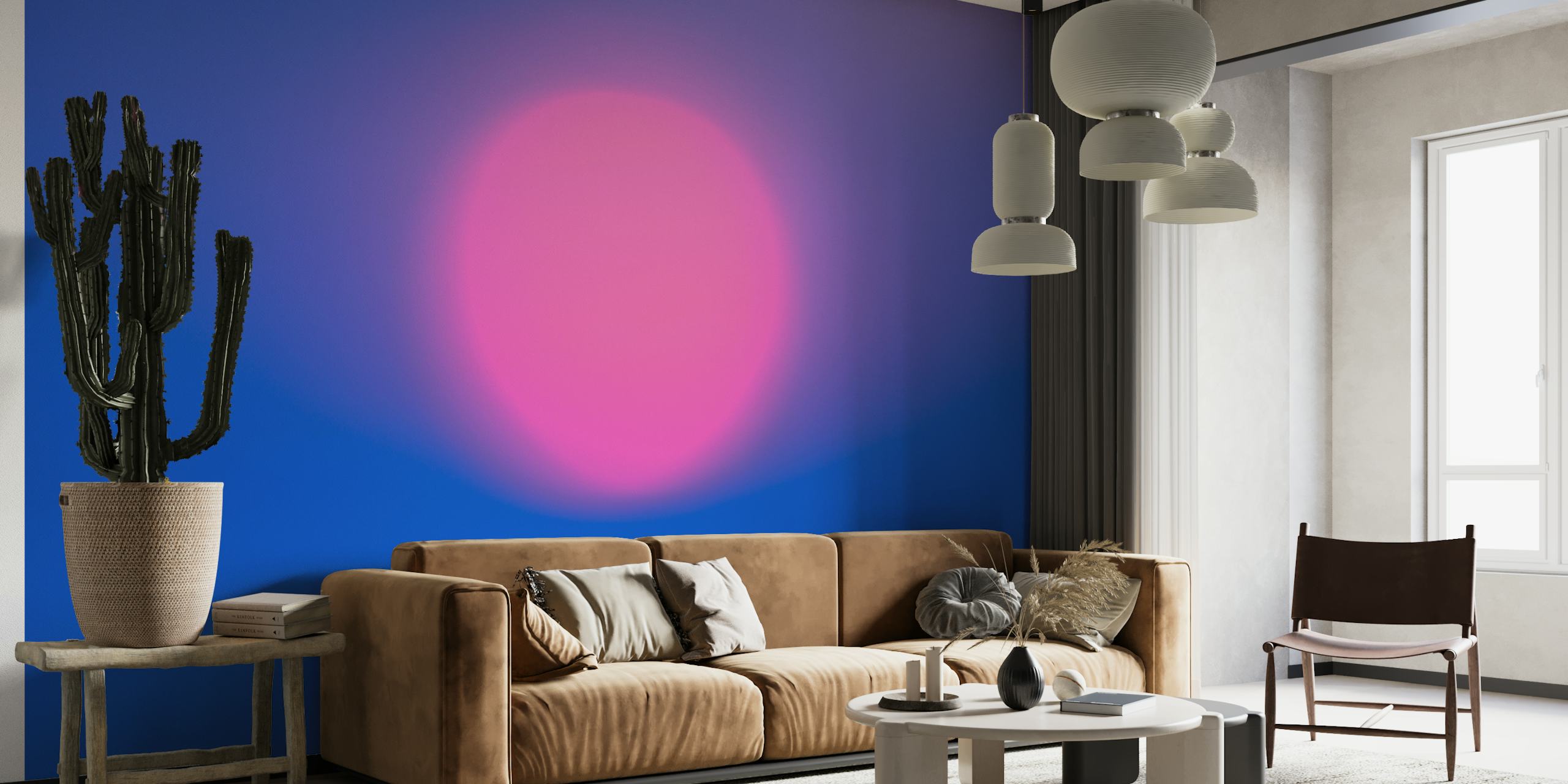 Abstract sunset wall mural with pink and blue gradient