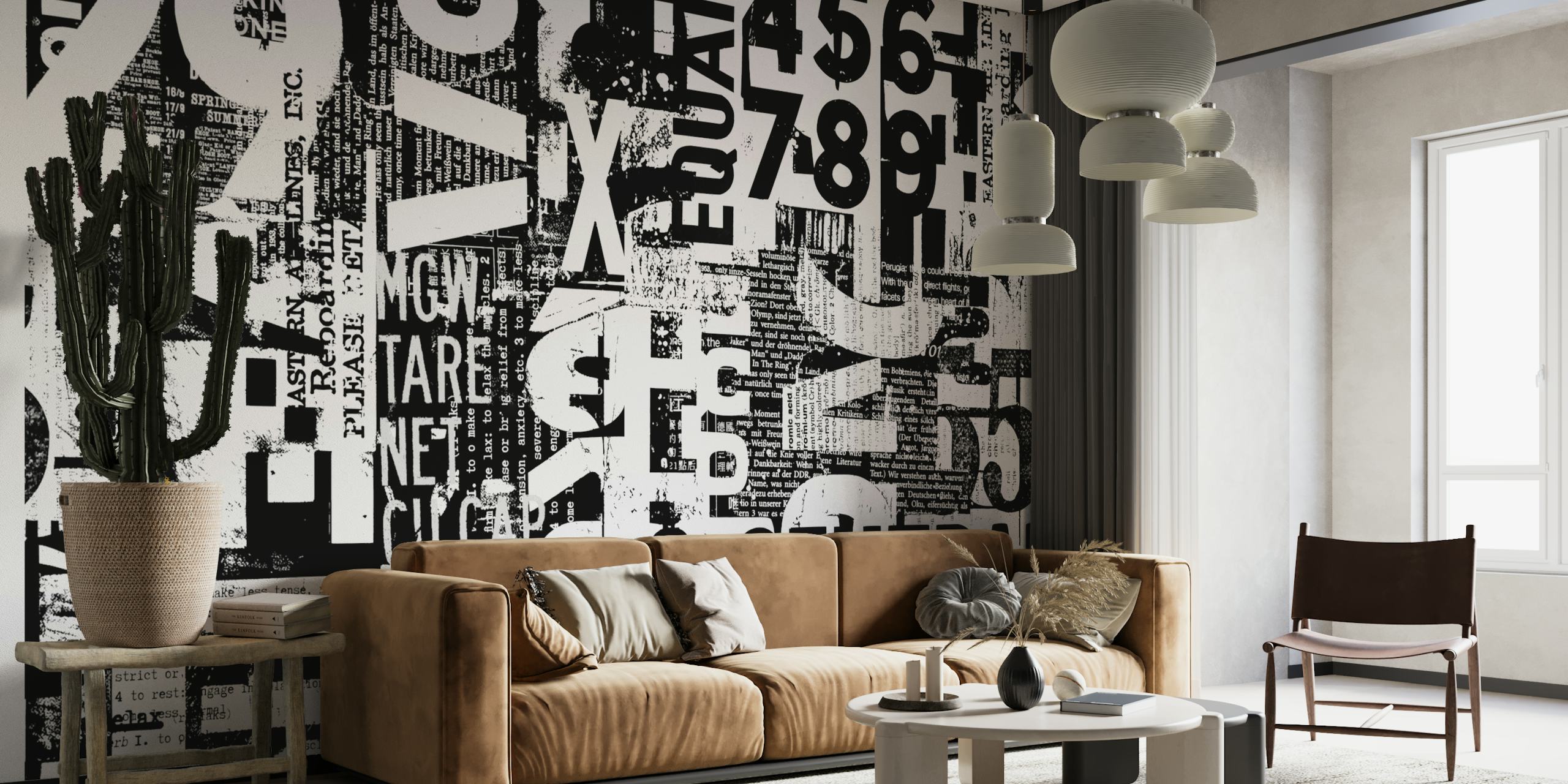 Grunge Typography Collage wallpaper in een kamer