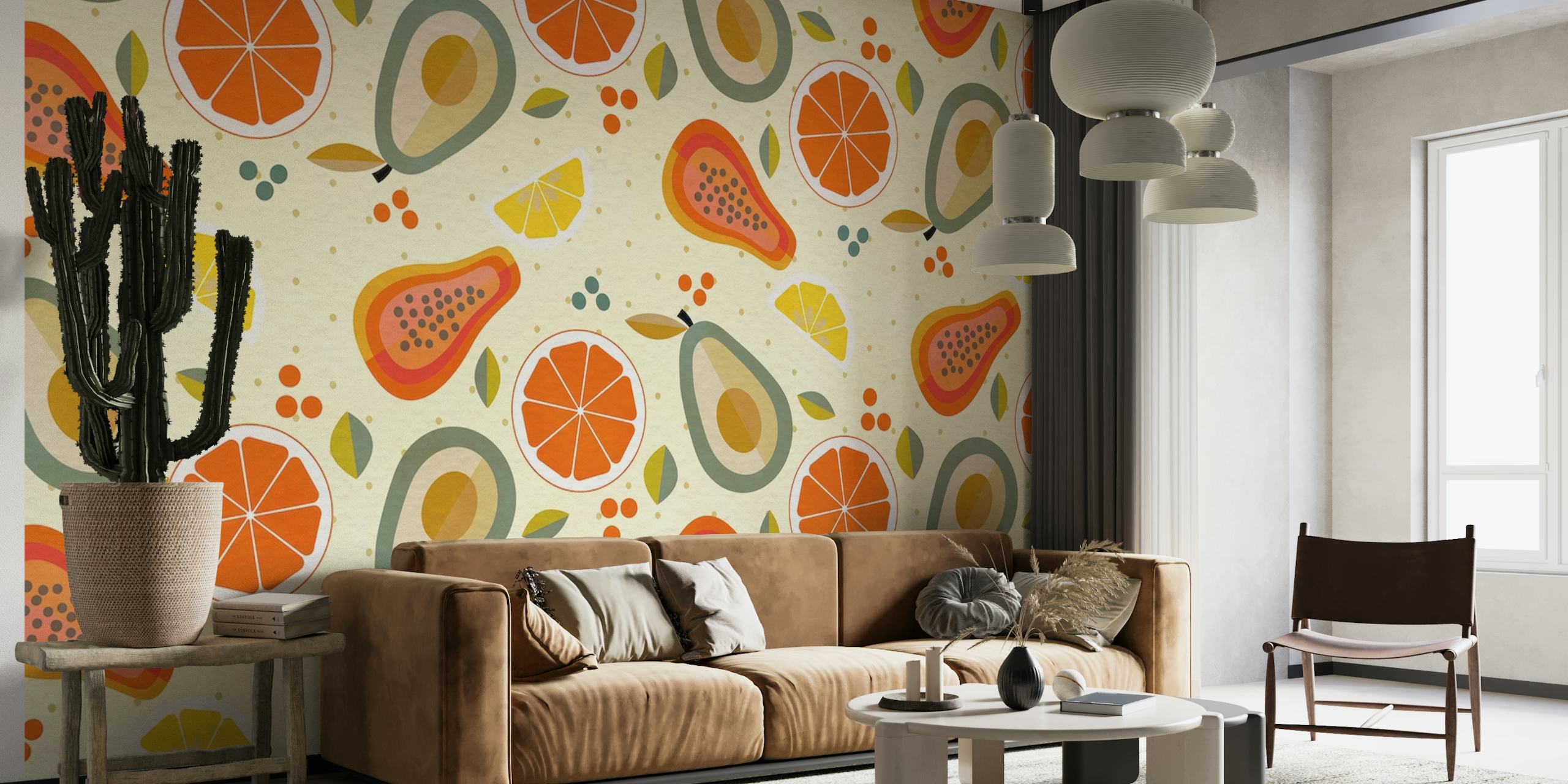 Mid-century summer fruits tapettisuunnittelu