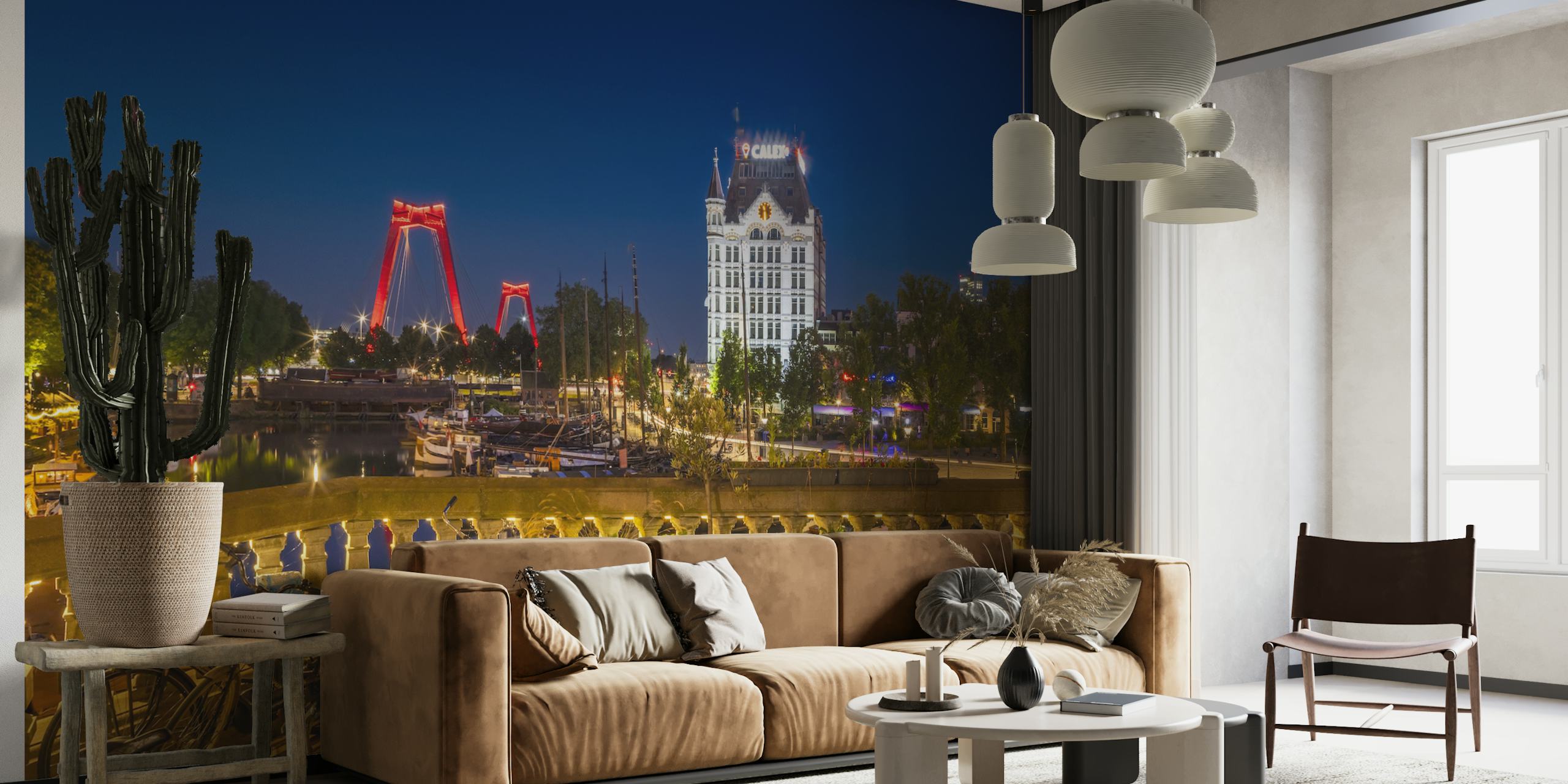 Oude Haven with Willemsbrug and Witte Huis by Night Wall Mural
