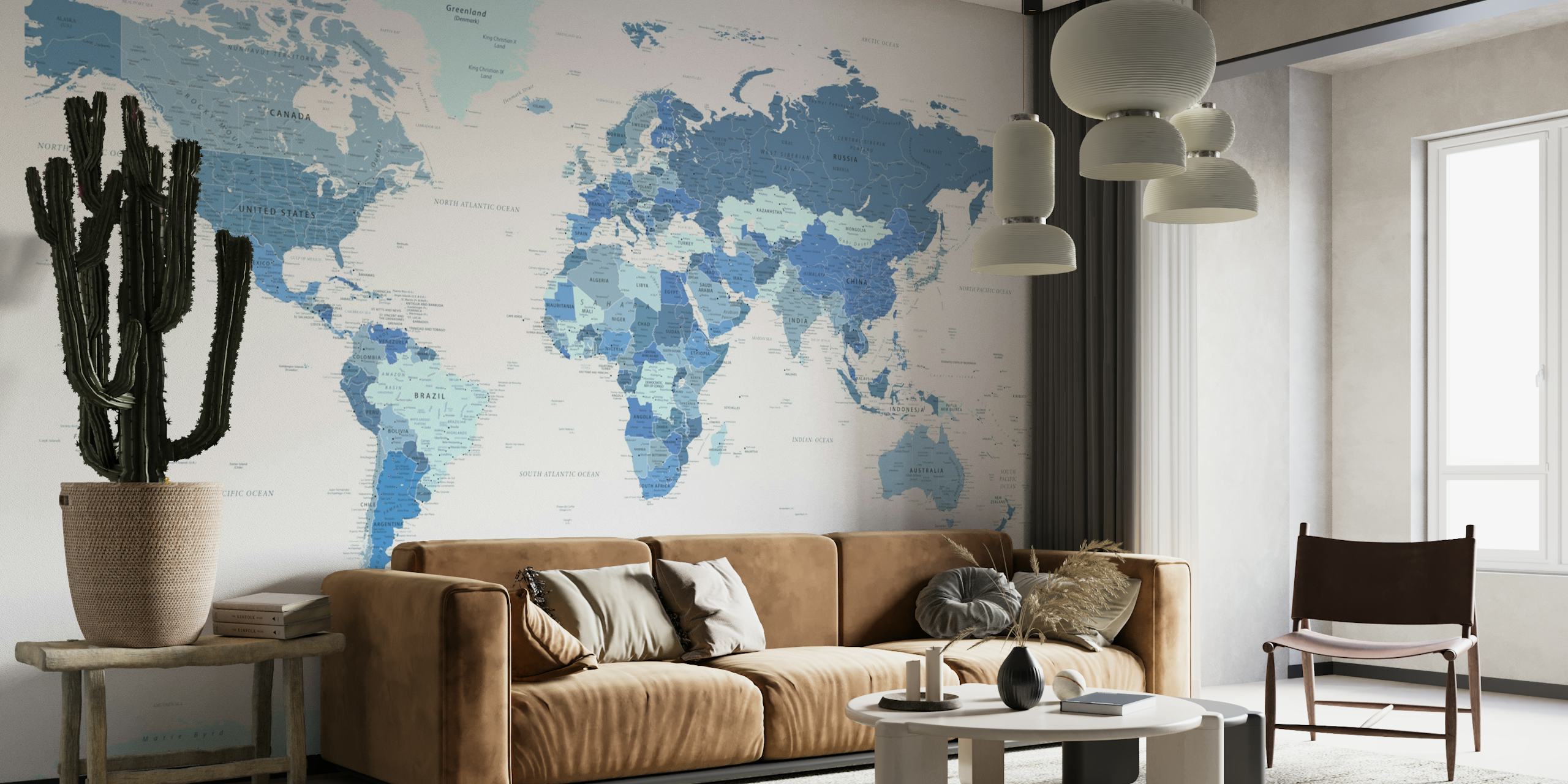 Highly Detailed World Map in Blue papel pintado
