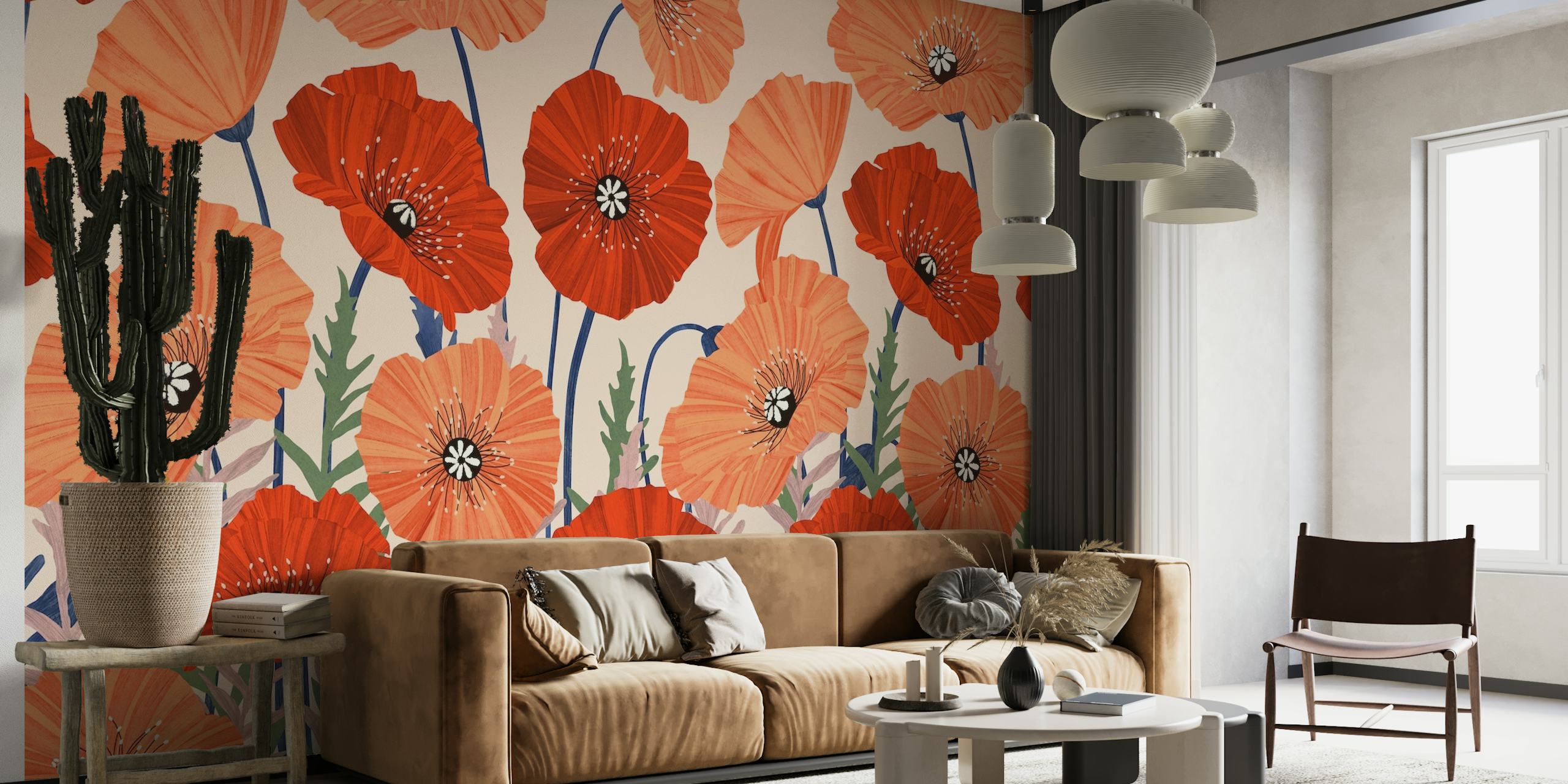 Vibrant red poppies wall mural for interior decor