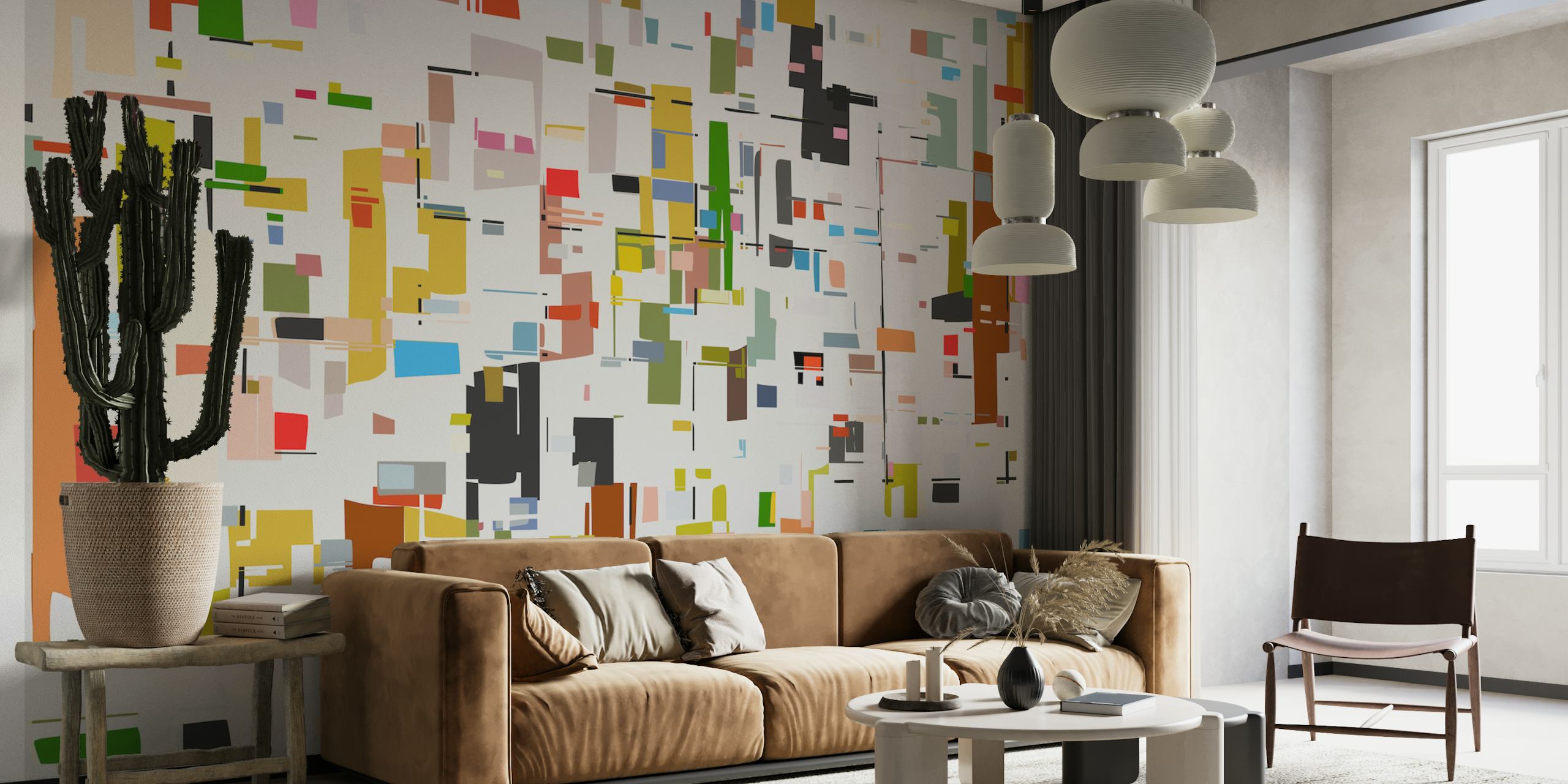Abstract geometric pieces wall mural in various colors