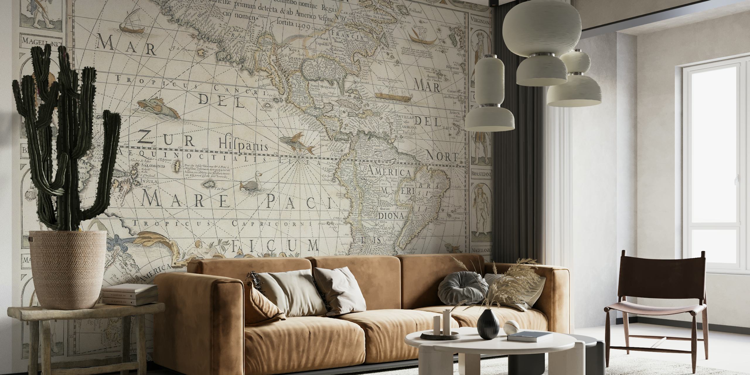Ταπετσαρία Americas Antique World Map σε ένα δωμάτιο