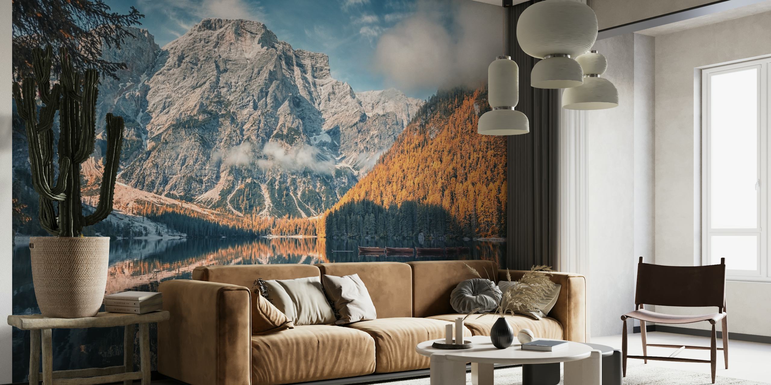 Papel de parede Autumn In Braies em um quarto lindamente projetado