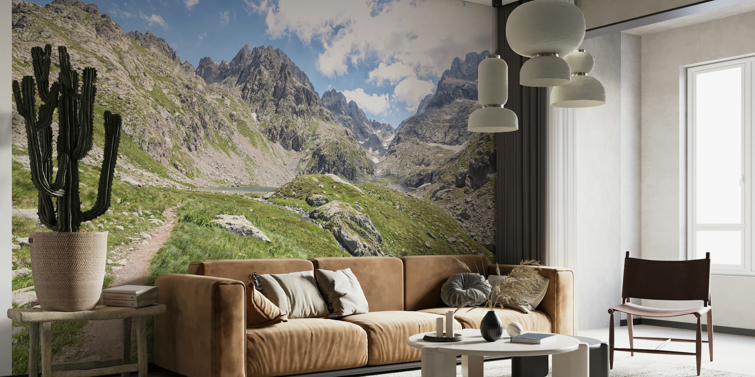 French Alps landscape wallpaper in room