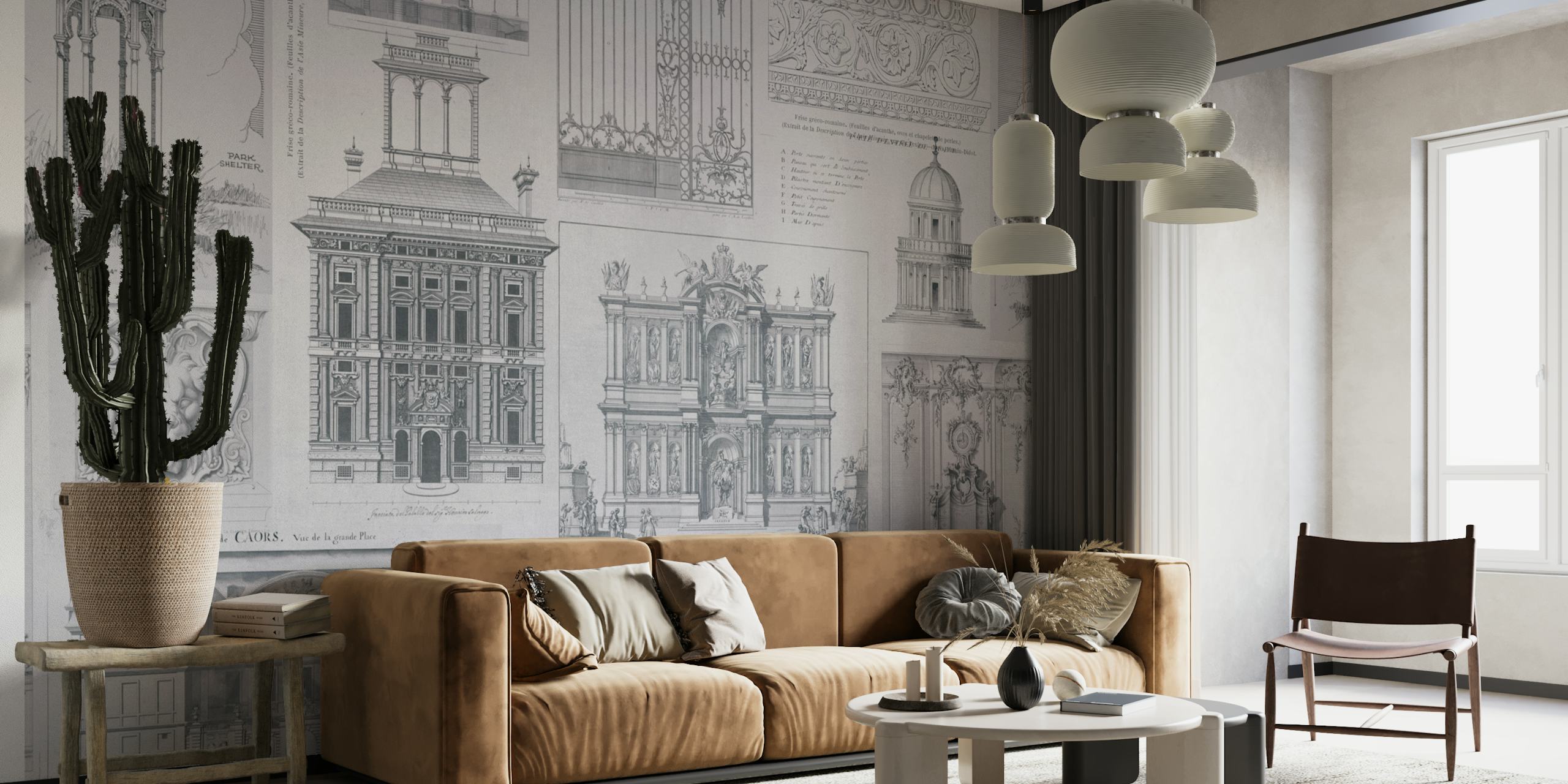 Classic Architecture Collage Grey wallpaper