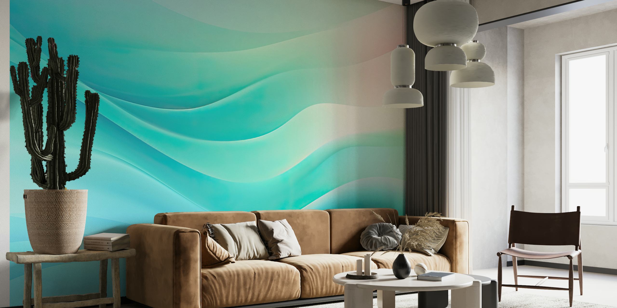 Aqua waves in light blue and turquoise shades wallpaper