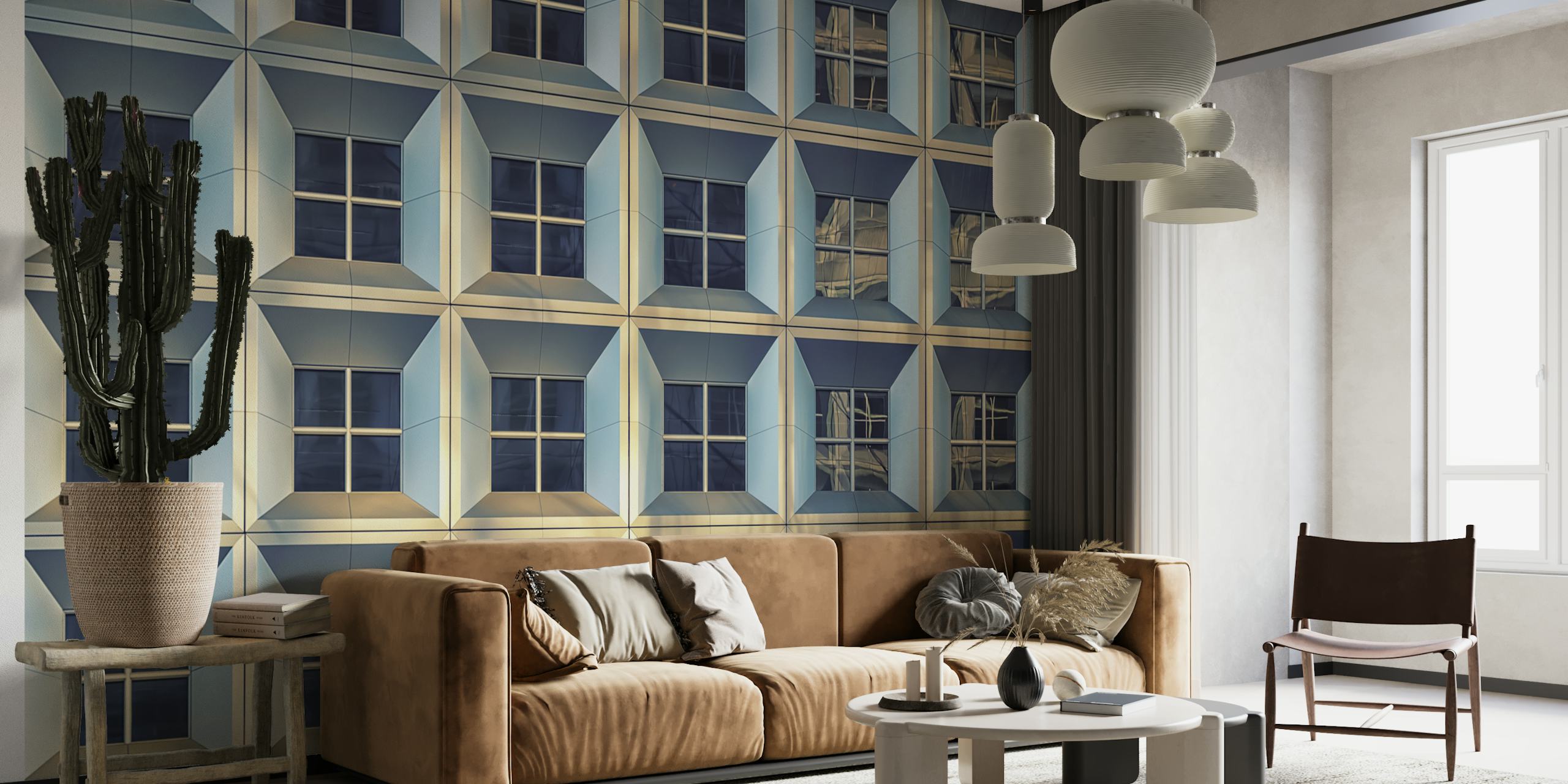 Modern Facade behang in een kamersetting