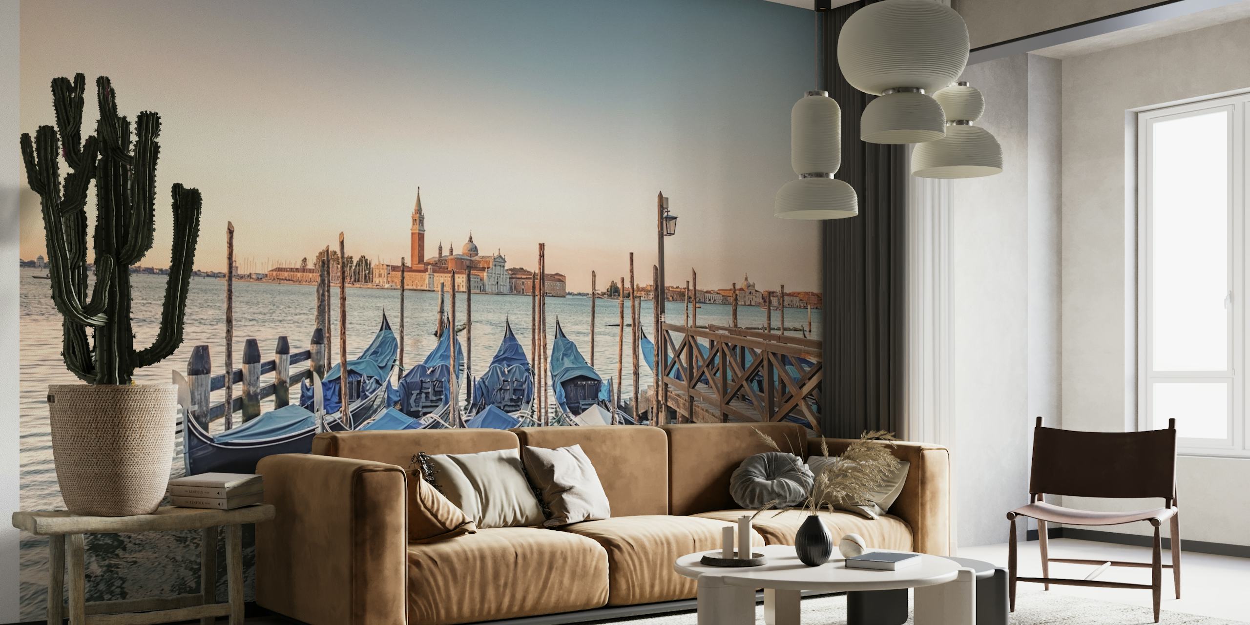Wallpaper of a pier in Venice with gondolas