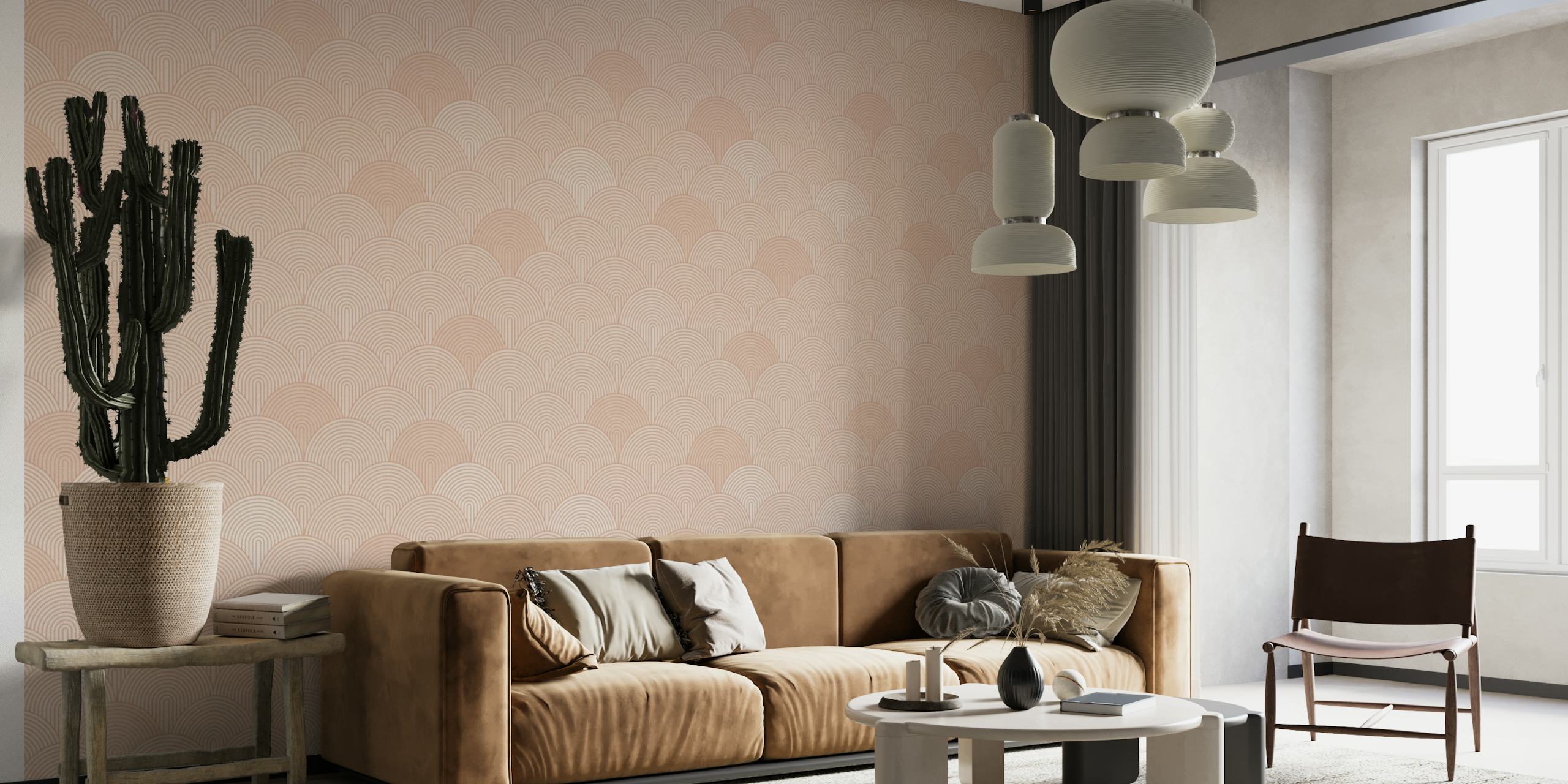 Boho geo arches pattern in peach fuzz color for a serene wall mural design