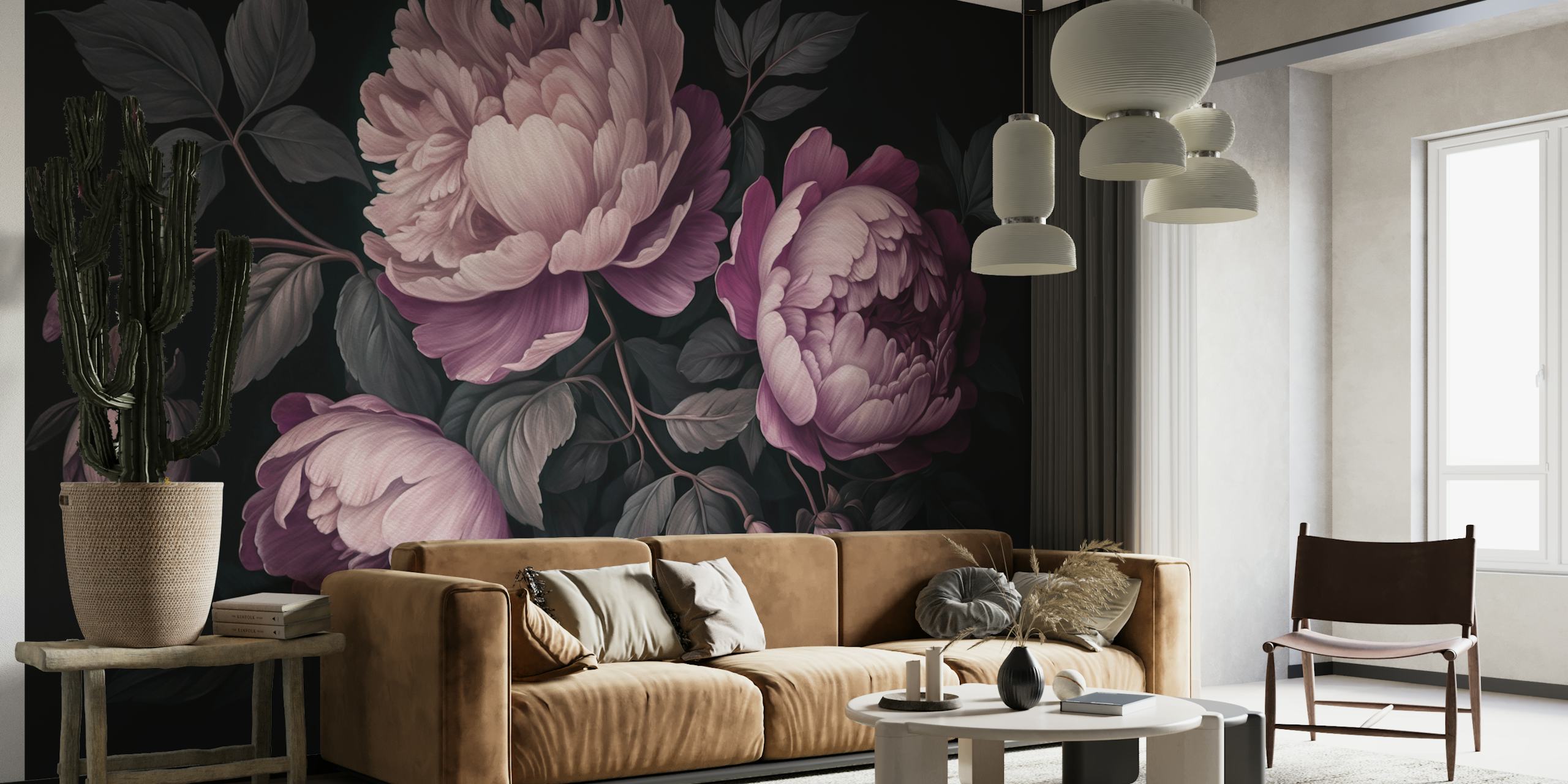 Design floral baroque violet dans une pièce