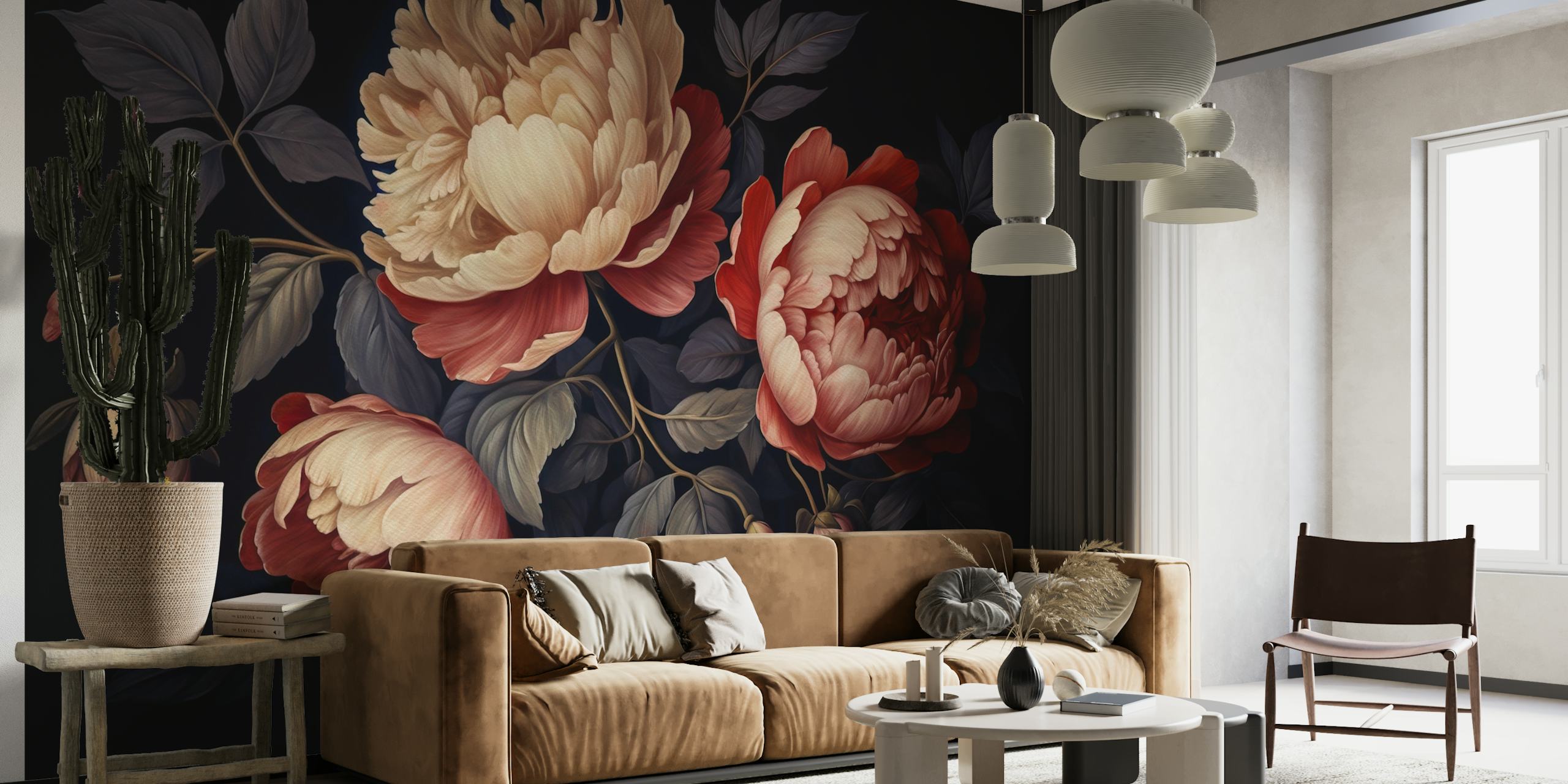 Gothic floral wallpaper with peonies