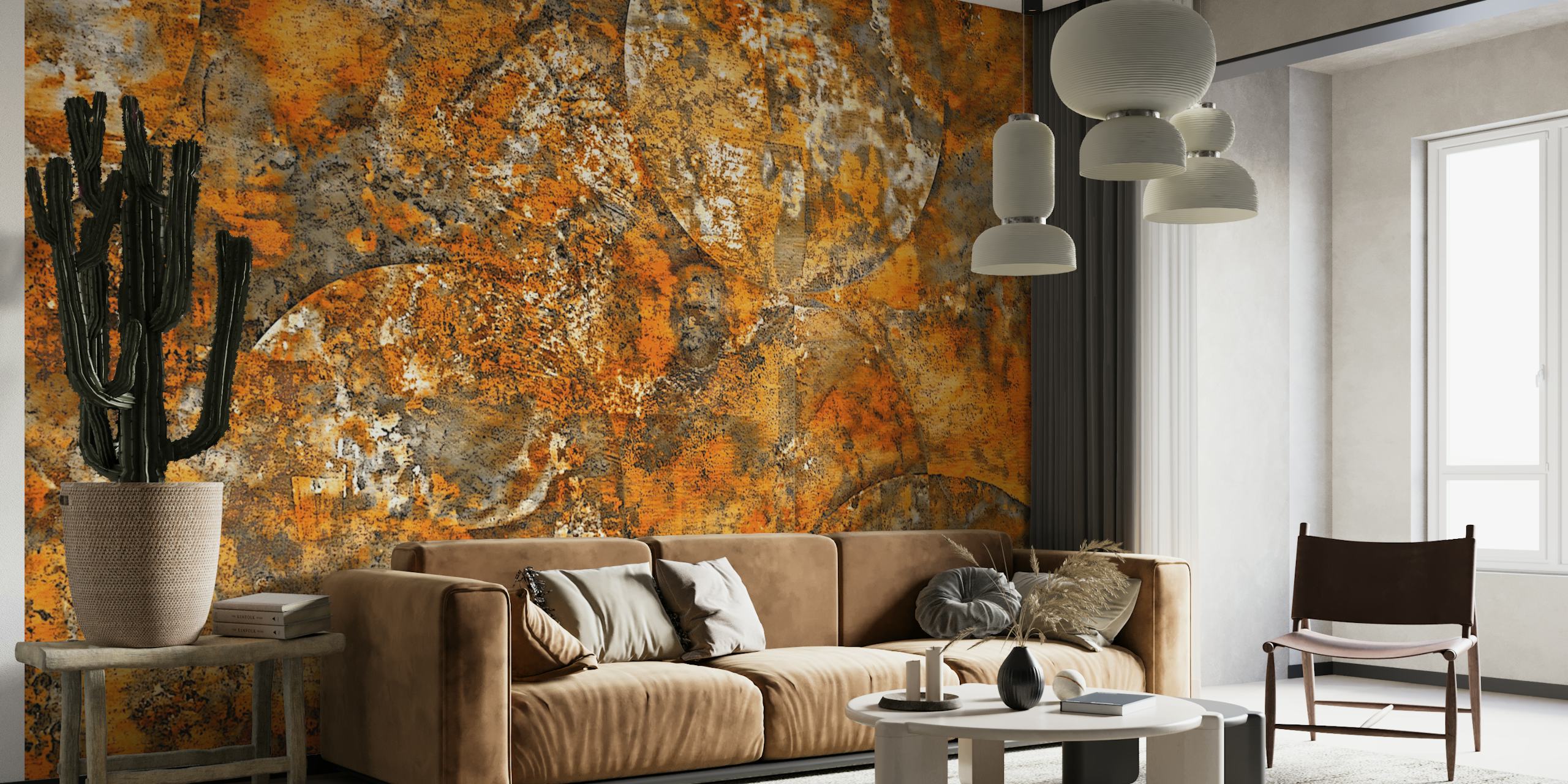 Rust textured orange and gray pattern wallpaper