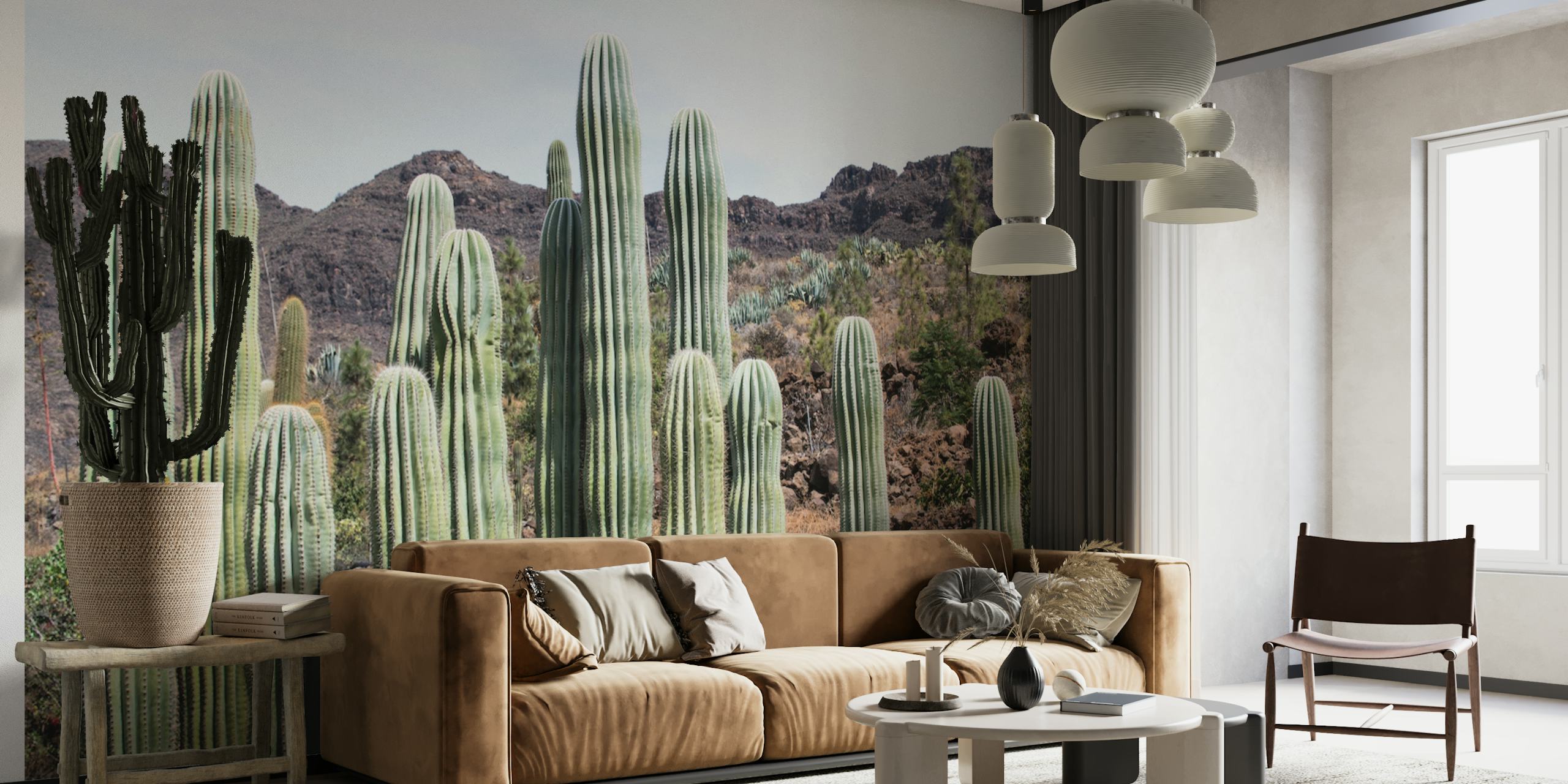 Cactus plants with green and earthy tones wallpaper