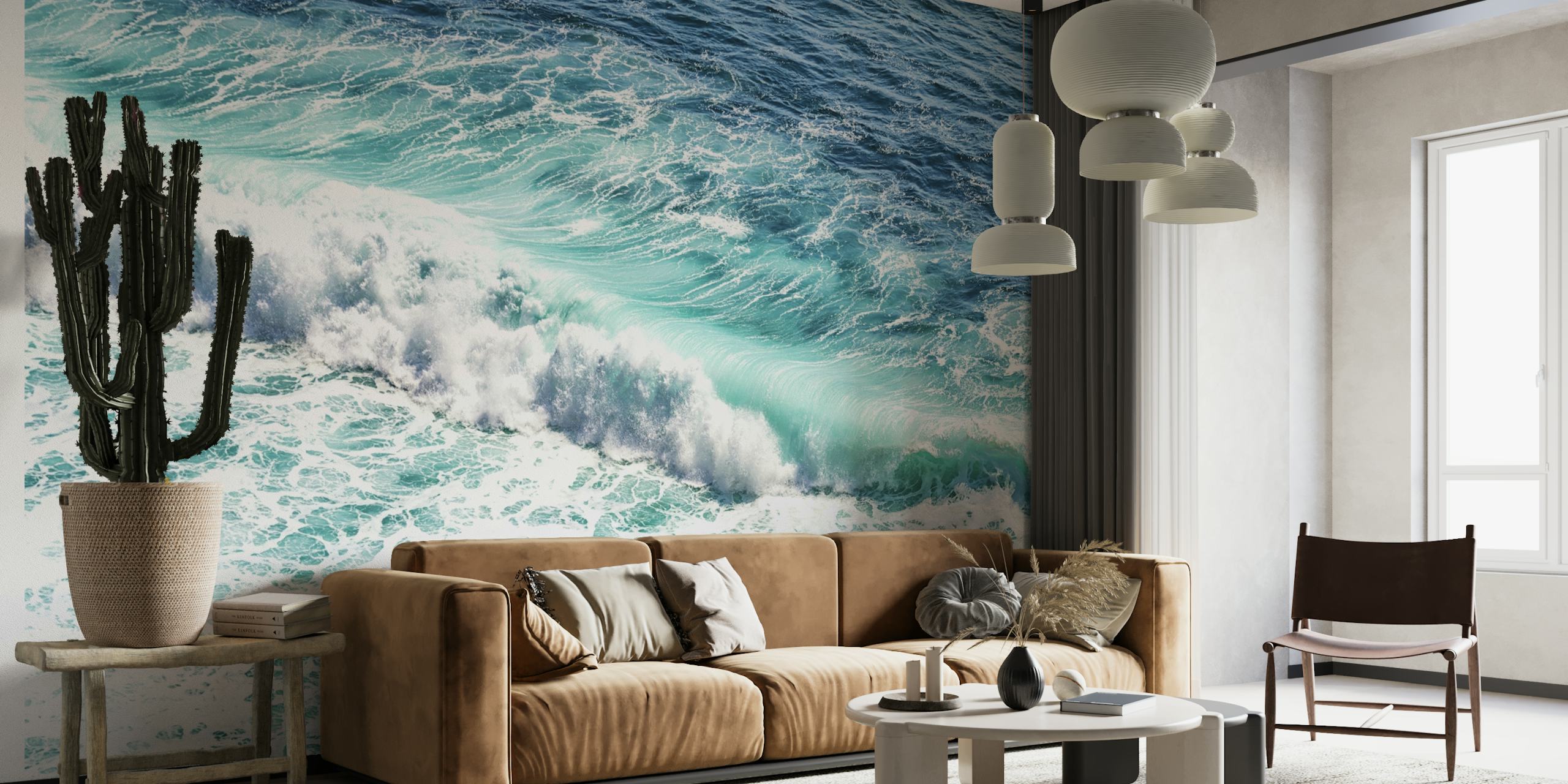 Turquoise Ocean Wave behang in een kamer