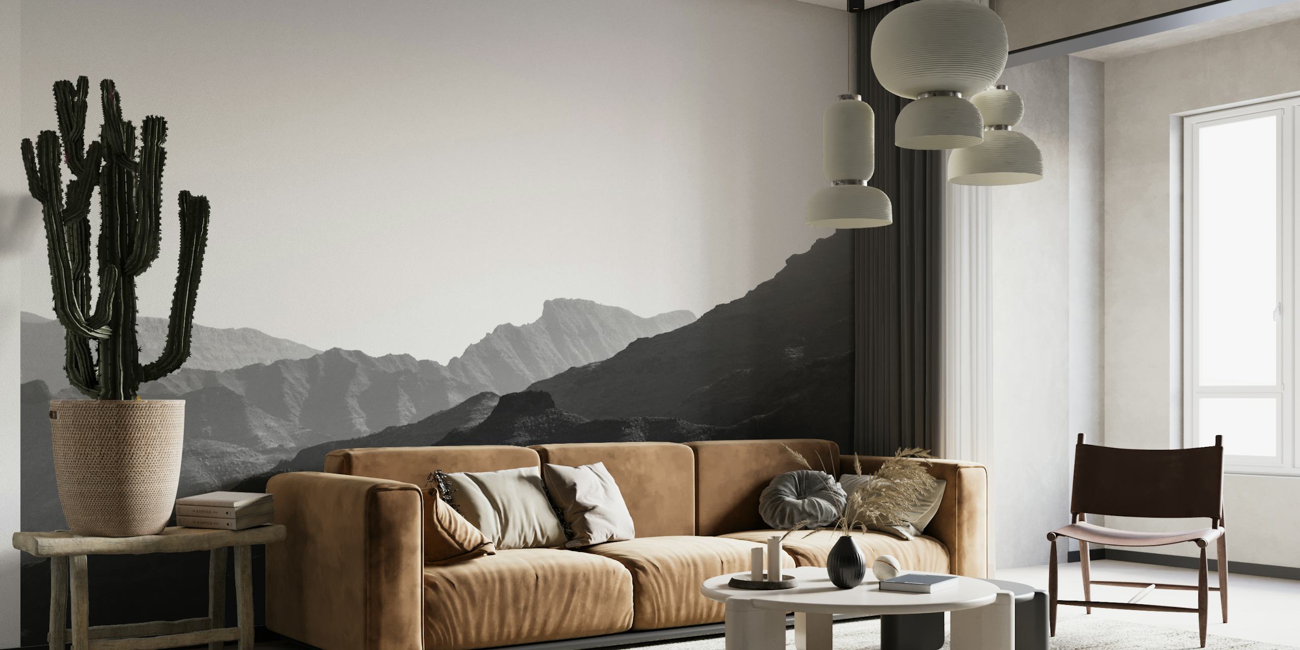 Black and white silhouette of mountain ranges wallpaper