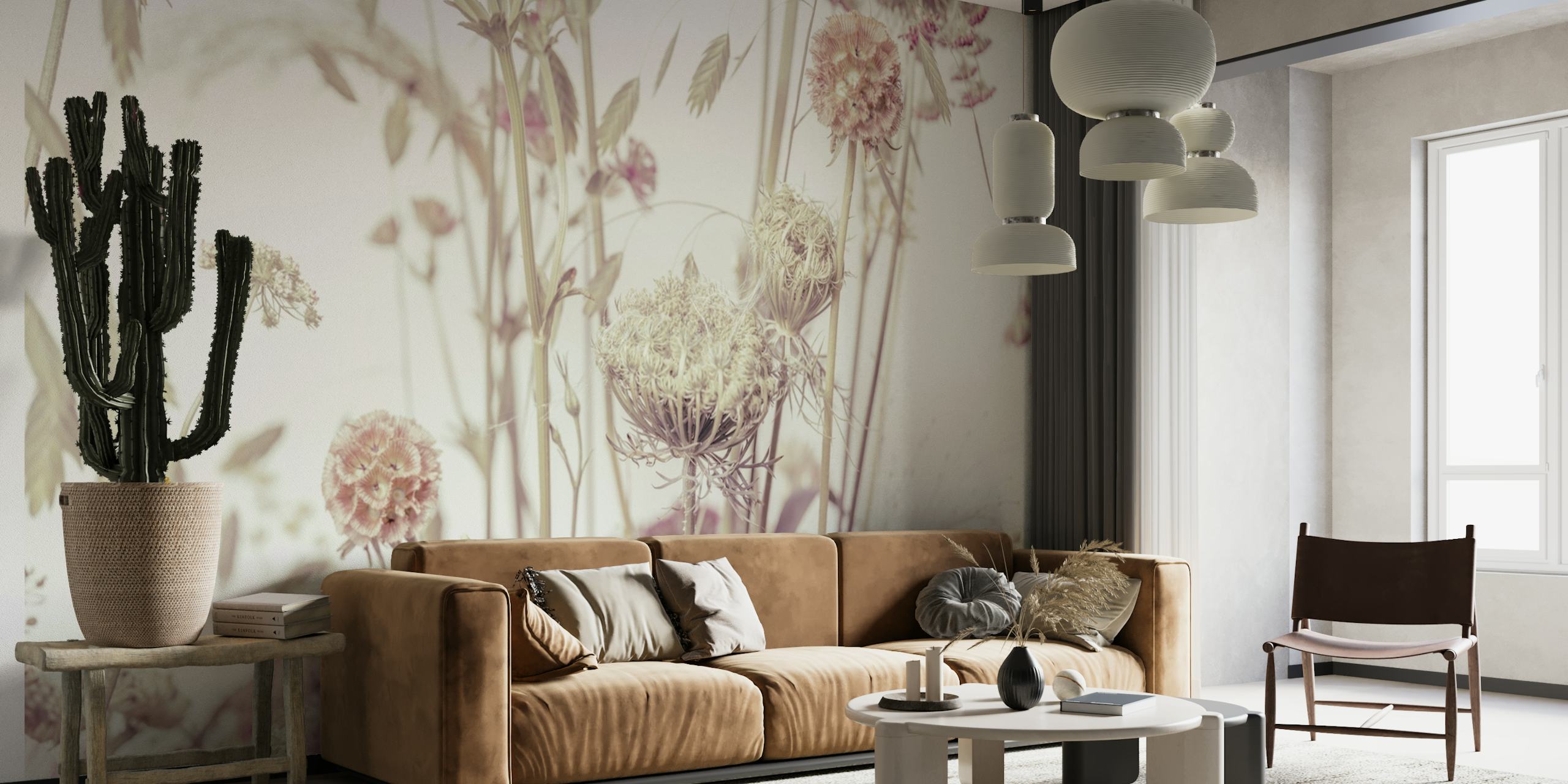 Nature's Flourish wall mural with delicate wild meadow flowers