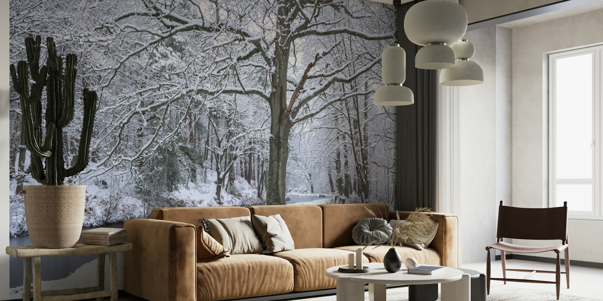 Tapeta Snowy Forest Canal w pokoju