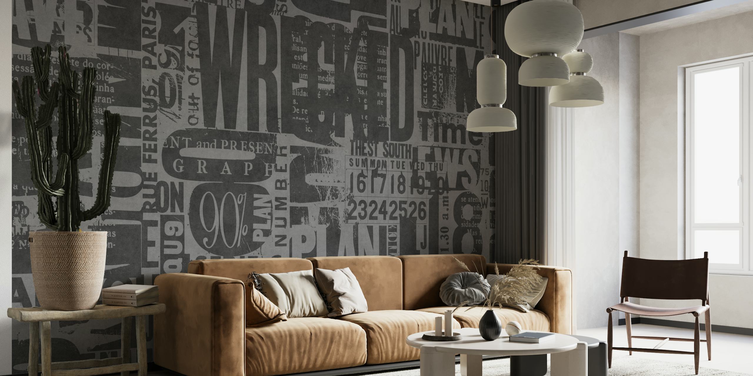 Urban Style Grunge Typography With Letters And Numbers Neutral Grey wallpaper