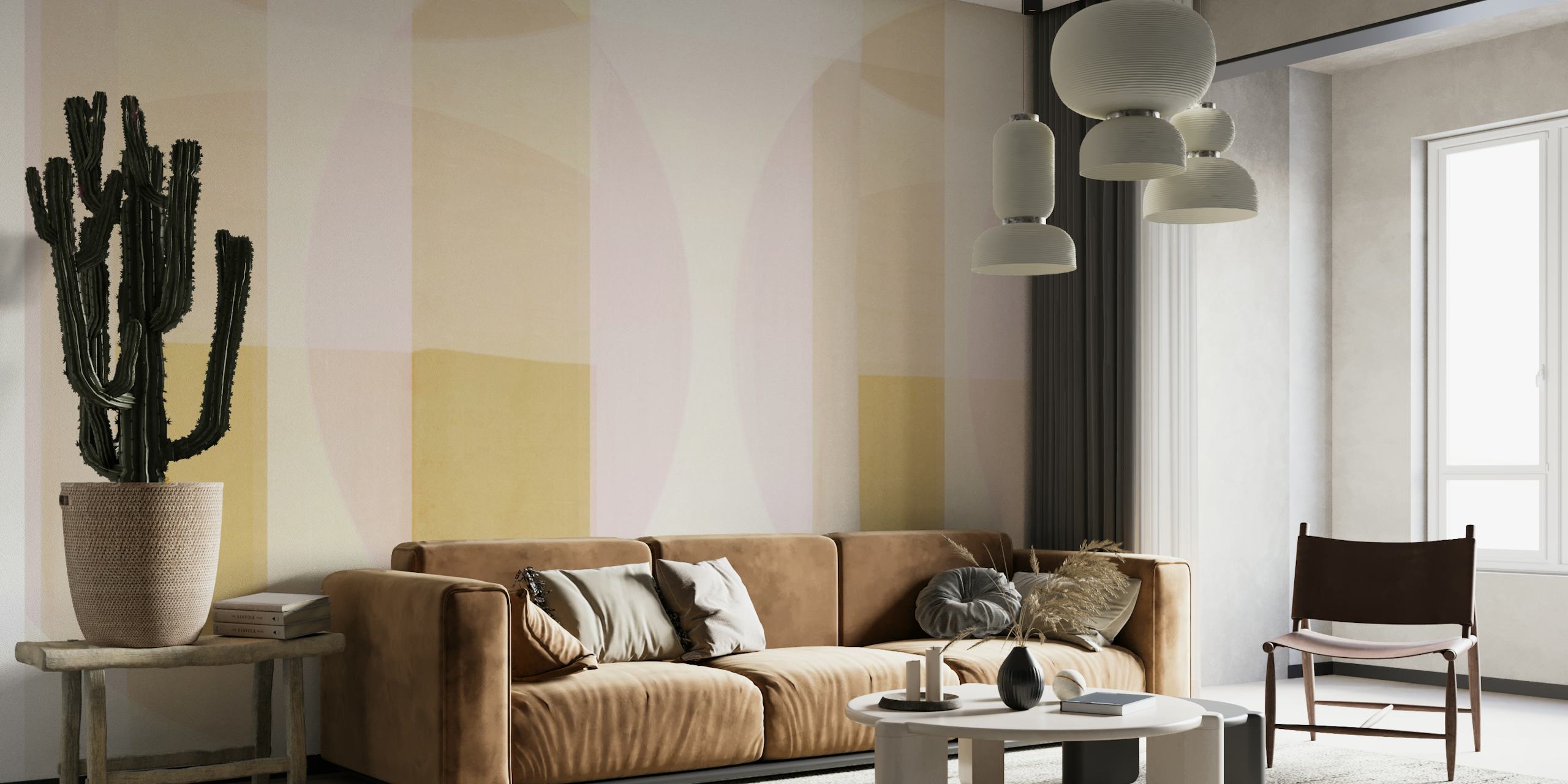 Geometric patterns in soft pink and yellow shades wallpaper