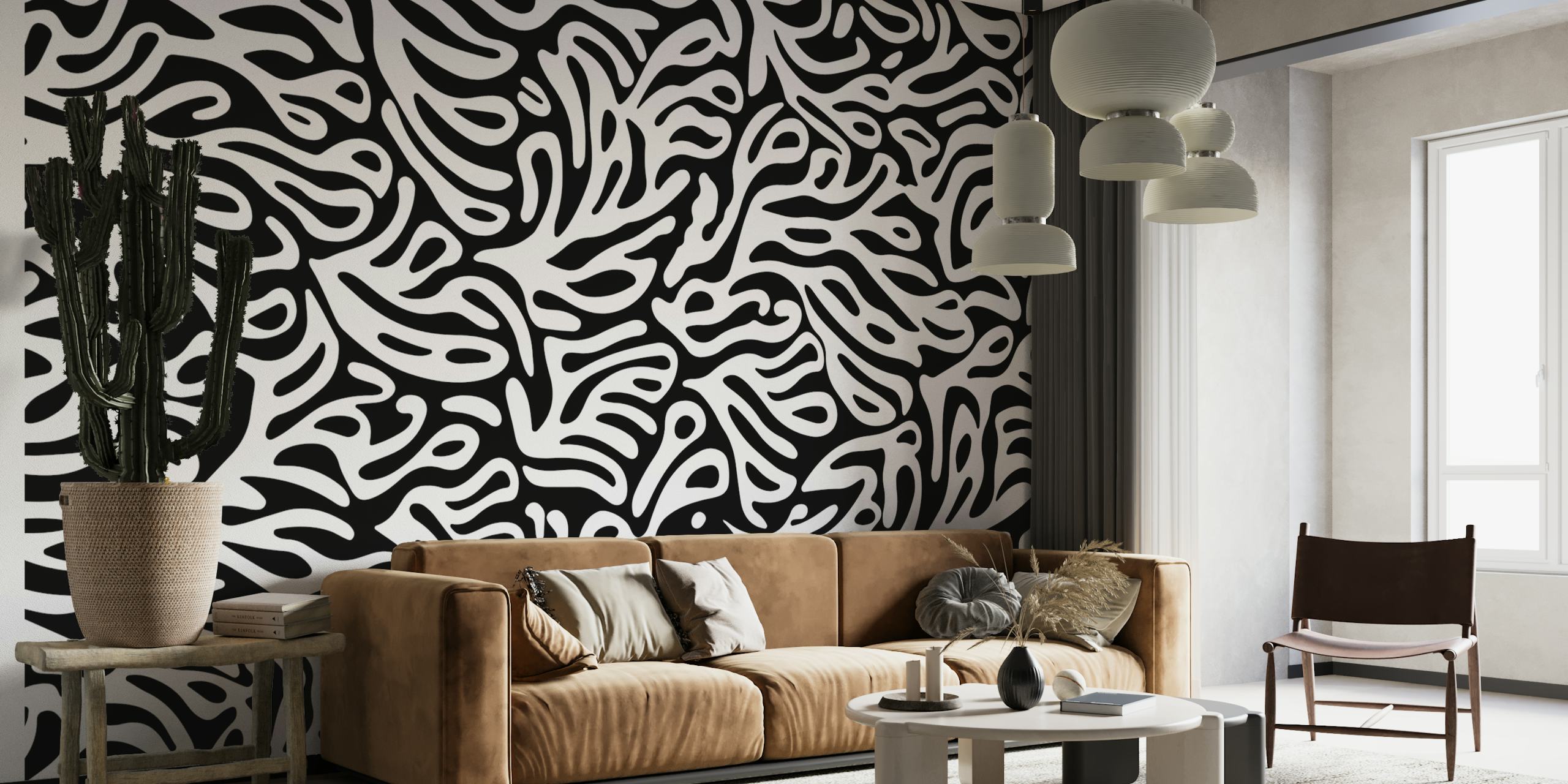 Henry Matisse Style Black And White Shapes papel pintado