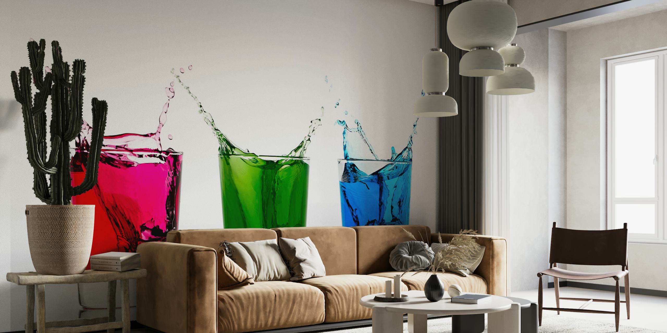 RGB splash tapeta zobrazená v místnosti