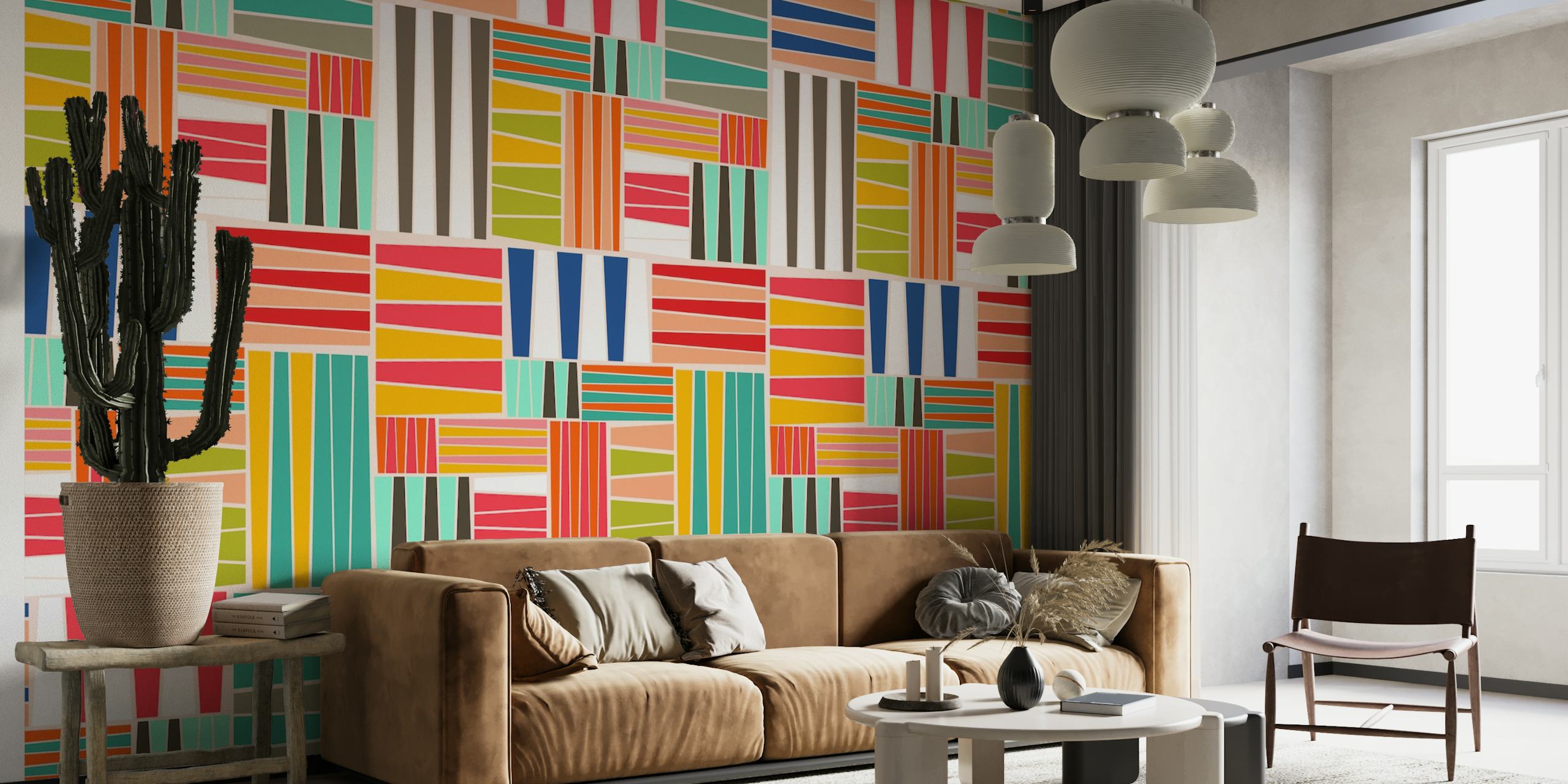 Abstract colorful stripes and blocks wall mural design