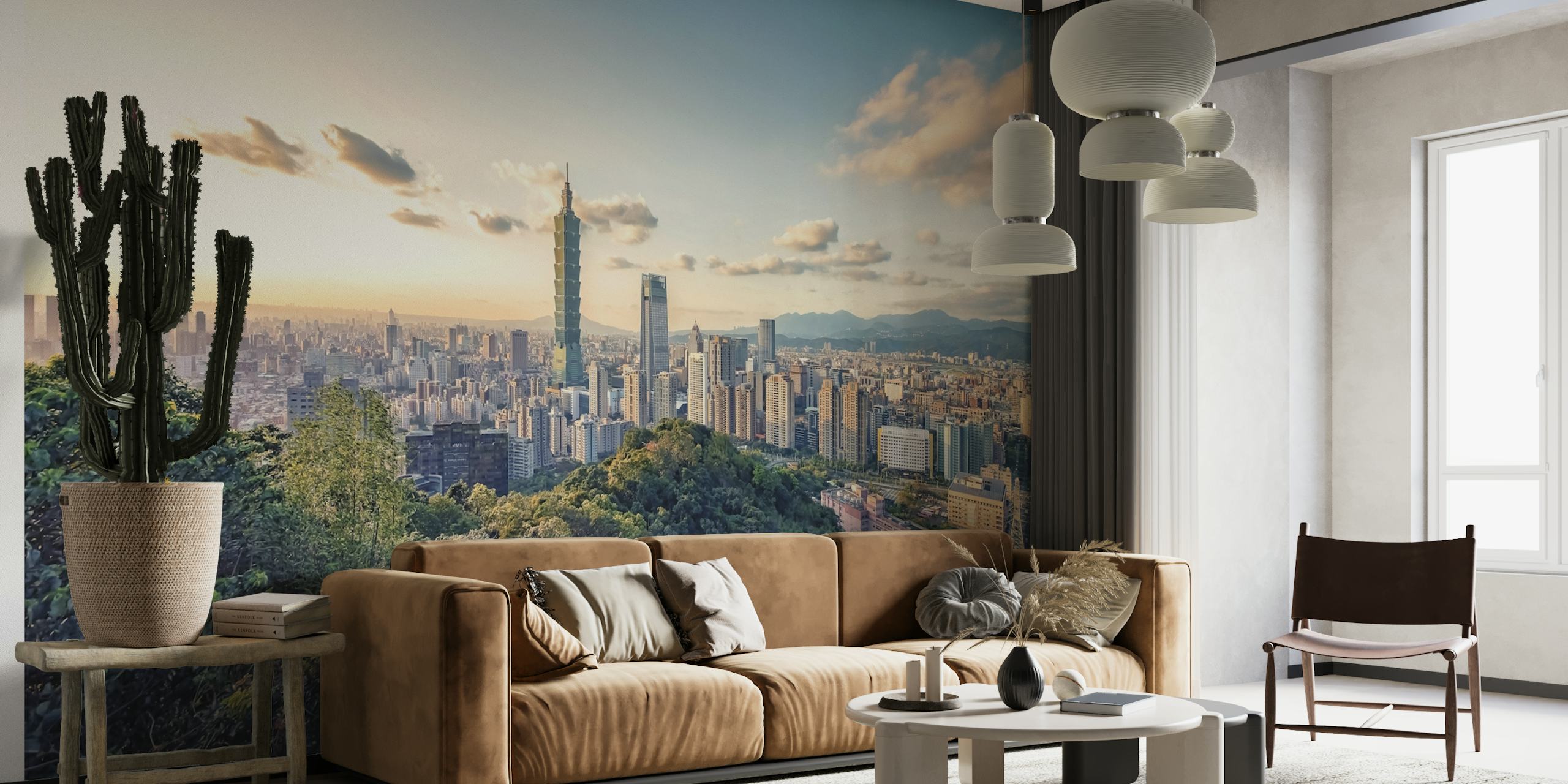Mural del horizonte de la ciudad de Taipei con el rascacielos Taipei 101