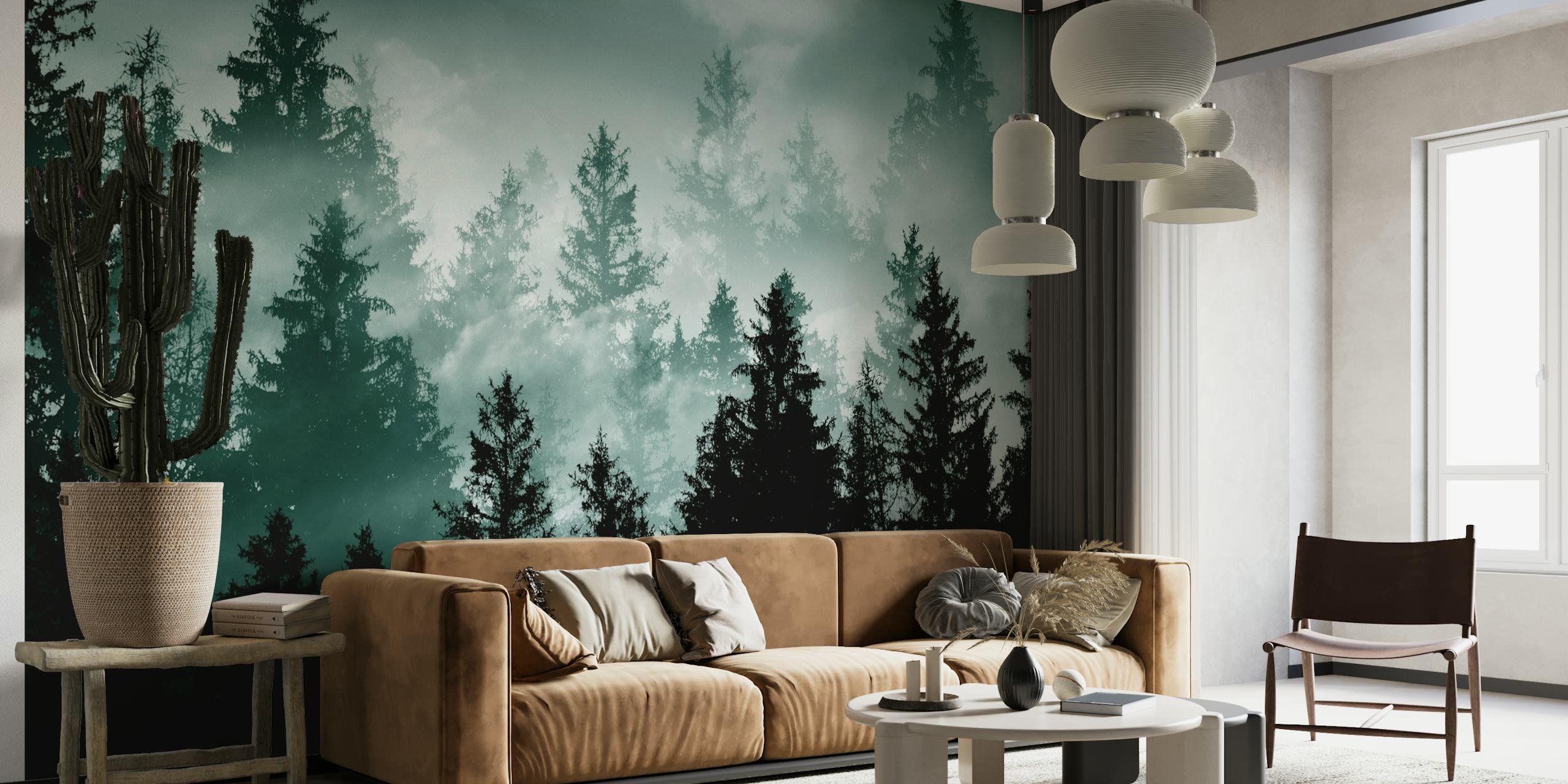 Teal Green Forest Dream 1 papel pintado