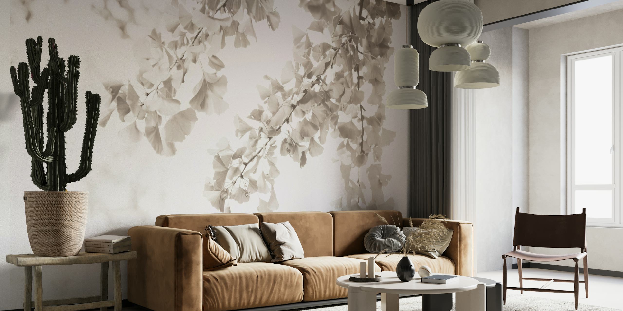 Ginkgo leaves wallpaper in a modern room