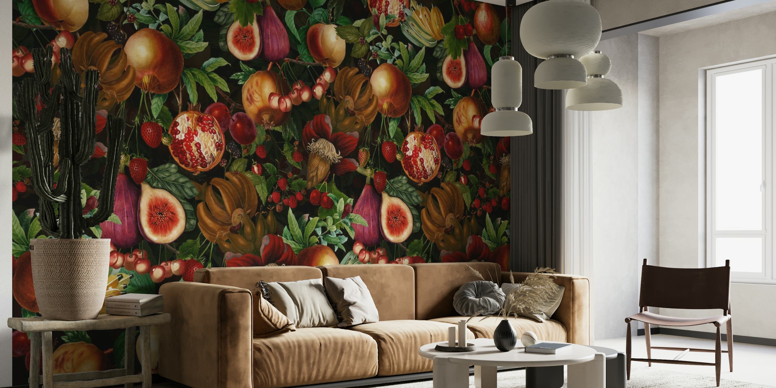 Vintage Exotic Night Tropical Fruits Pattern ταπετσαρία