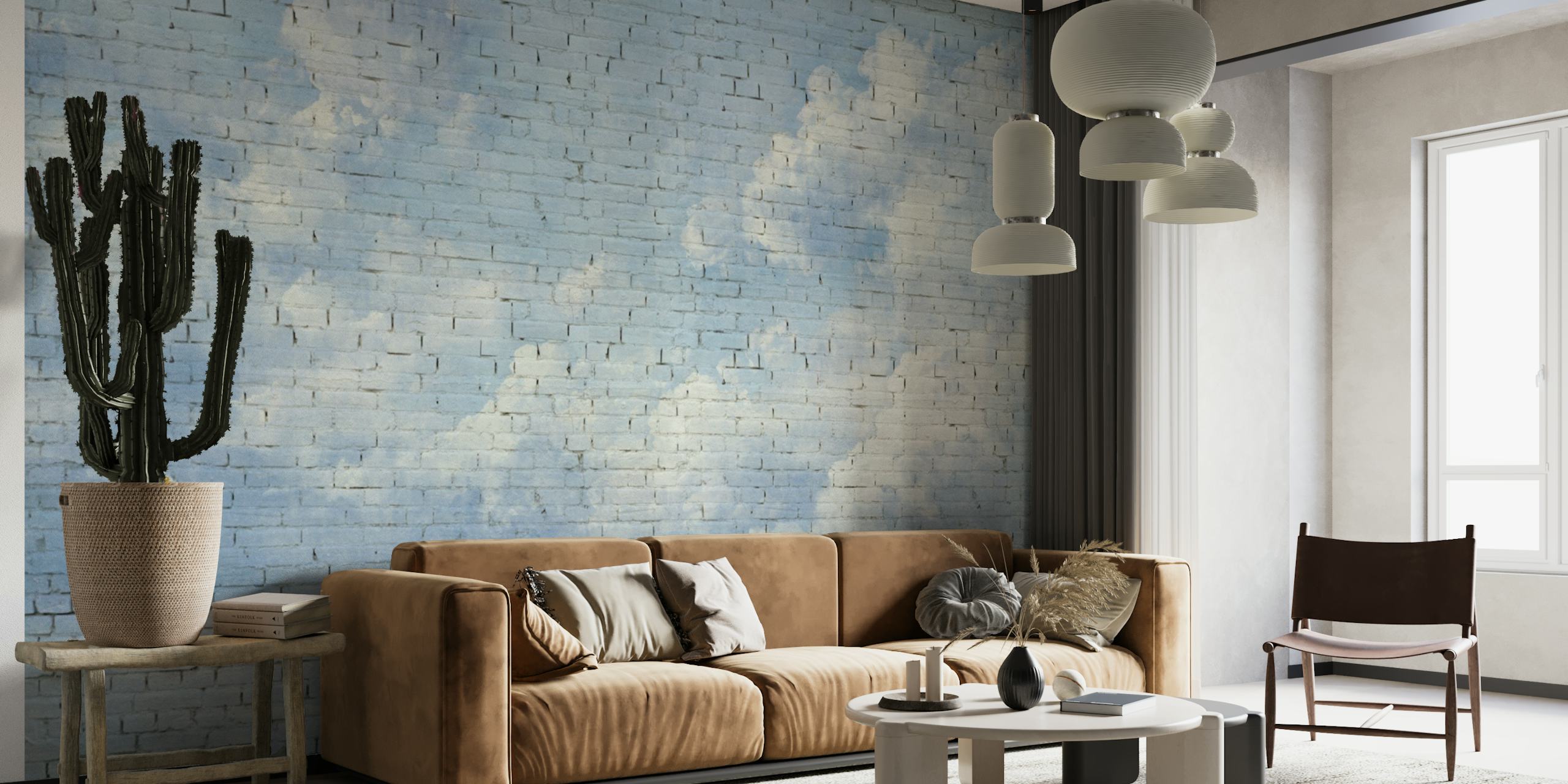 Bricks Painting Blue Clouds wallpaper