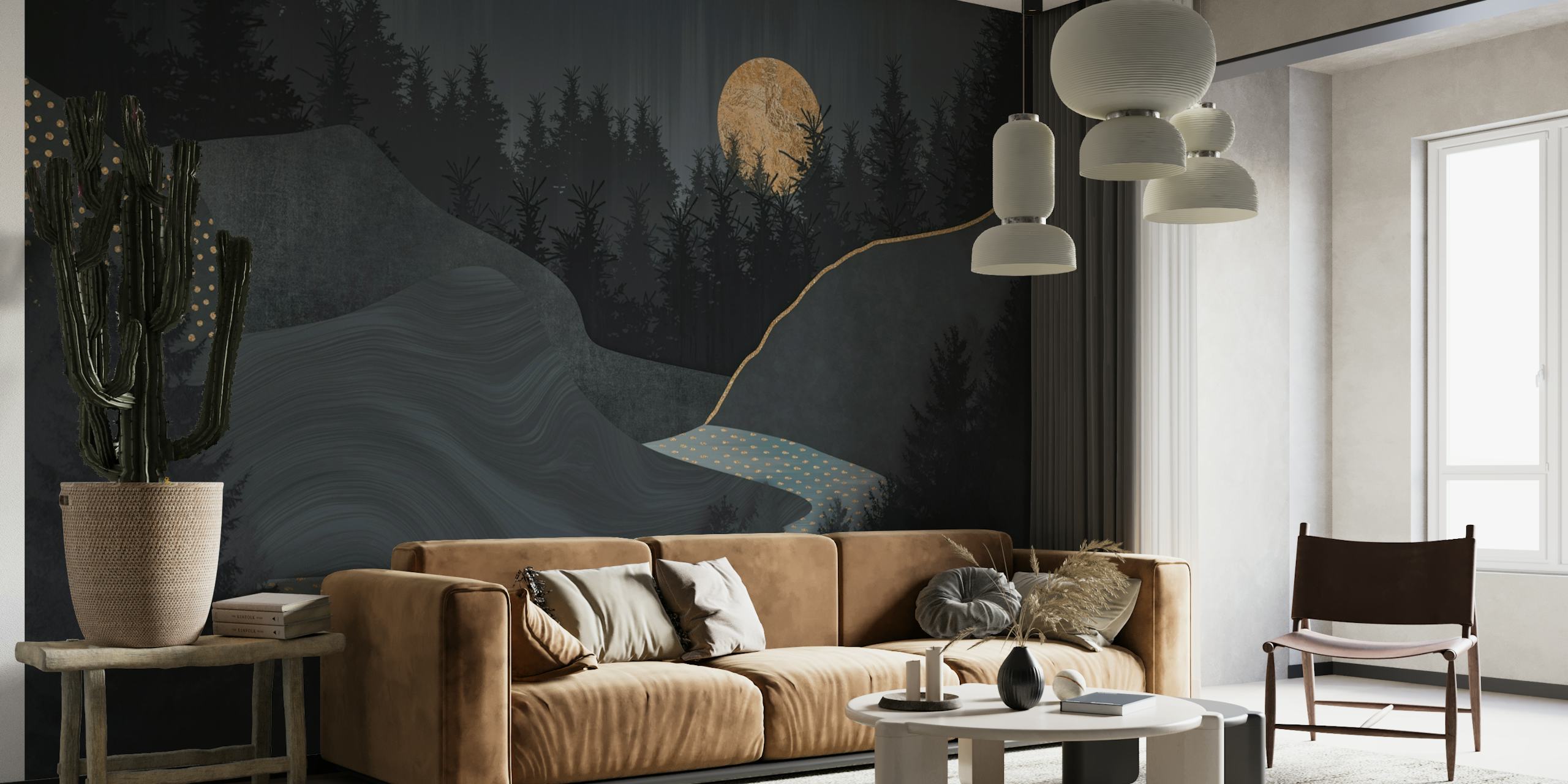 Midnight Forest Full Moon Landscape wallpaper