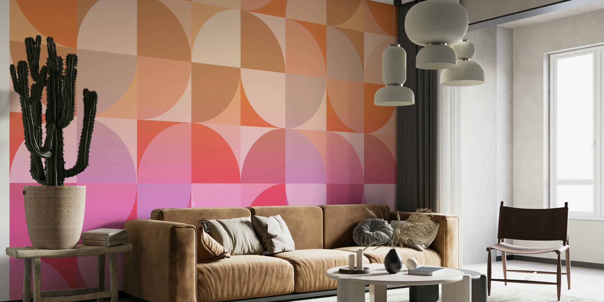 Geometric peach and pink circles wallpaper