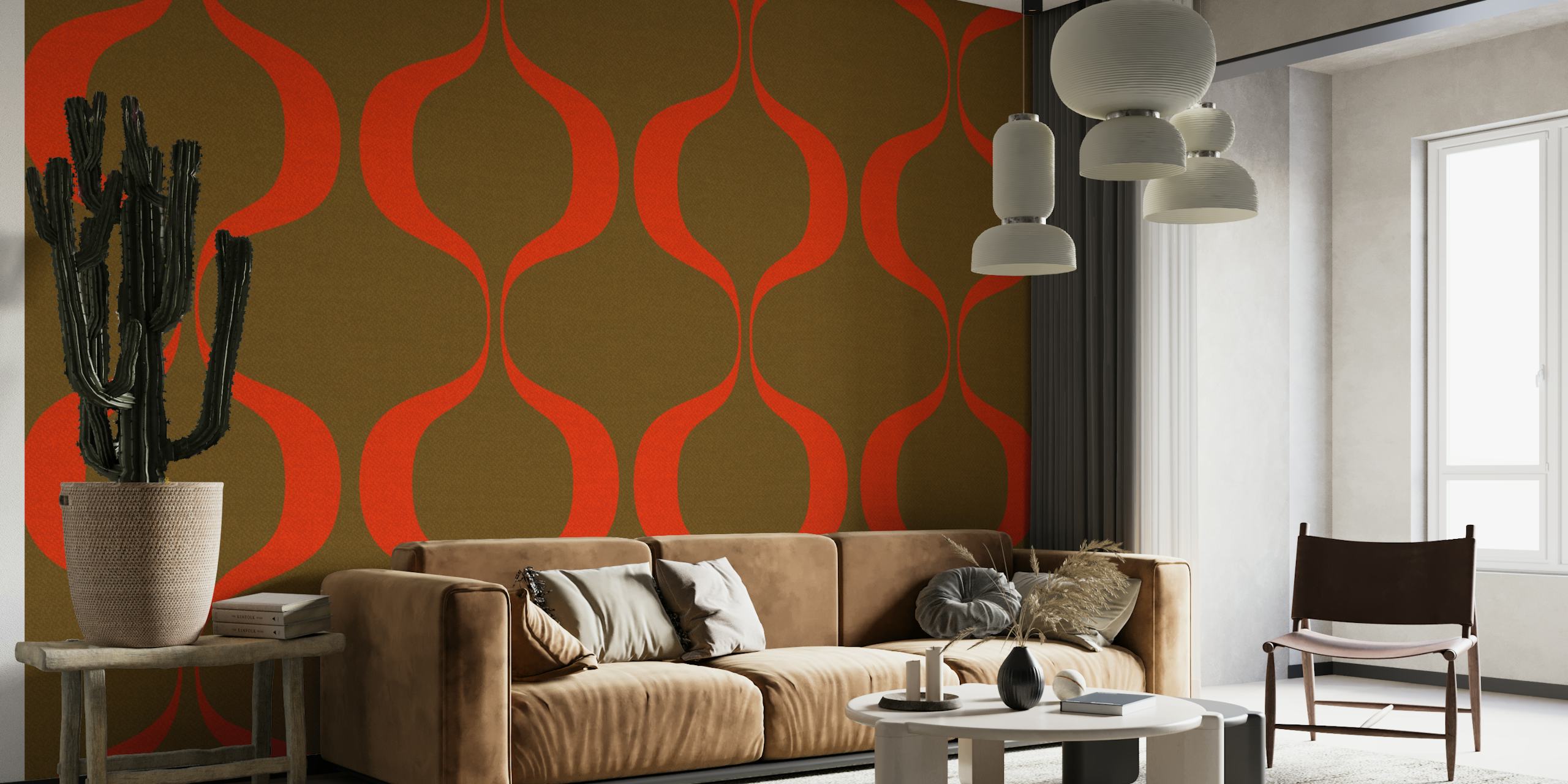 Retro orange und braun Wellenmuster Tapete