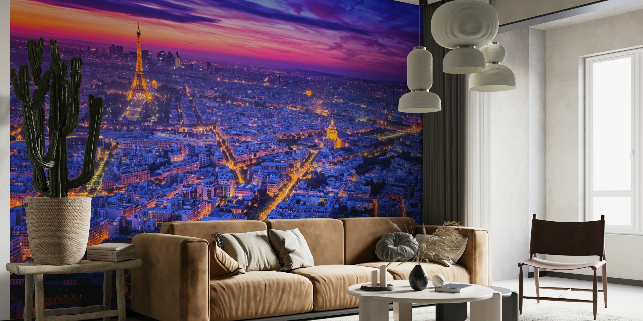 Paris skyline with Eiffel Tower wall mural at sunset/sunrise