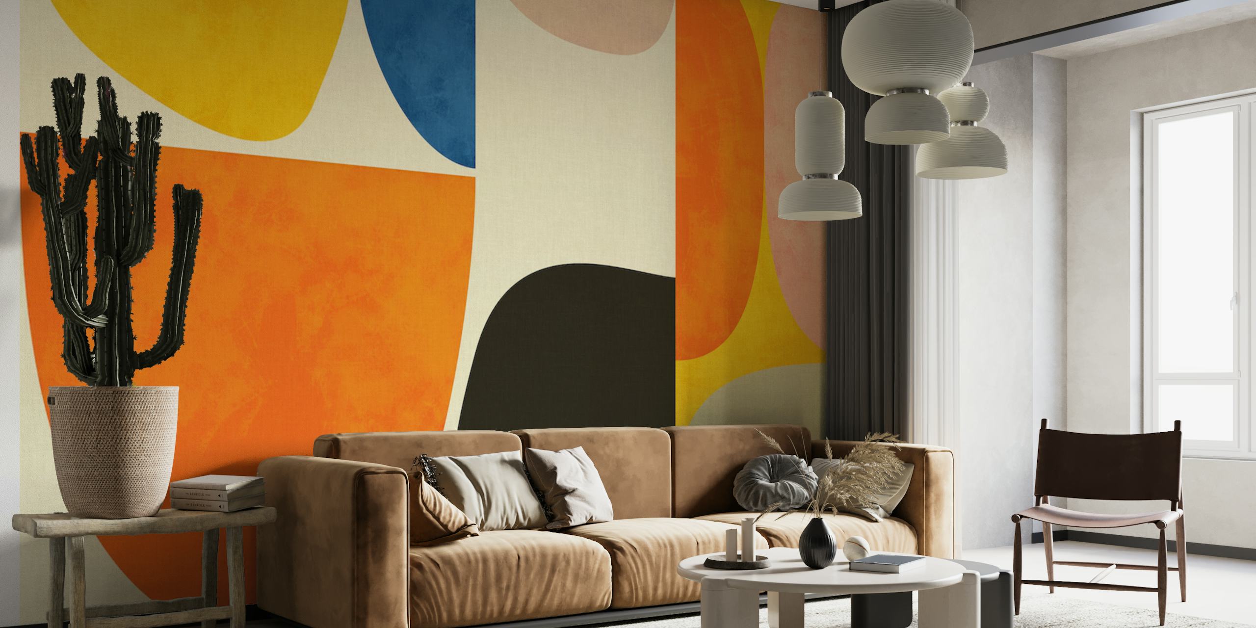 Vivid round organic shapes wallpaper in a room