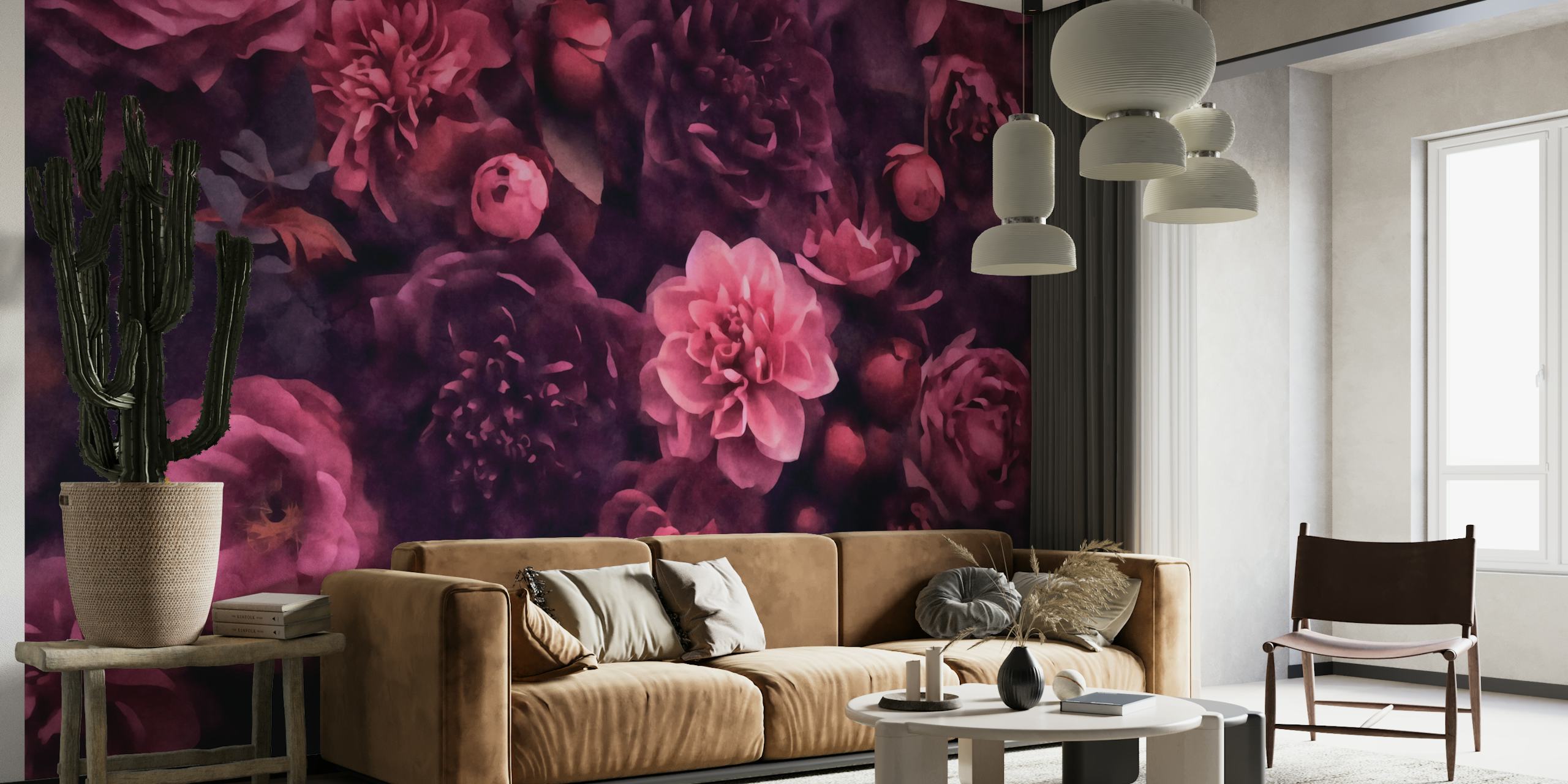 Moody Flowers Watercolor Art Mauve Pink wallpaper