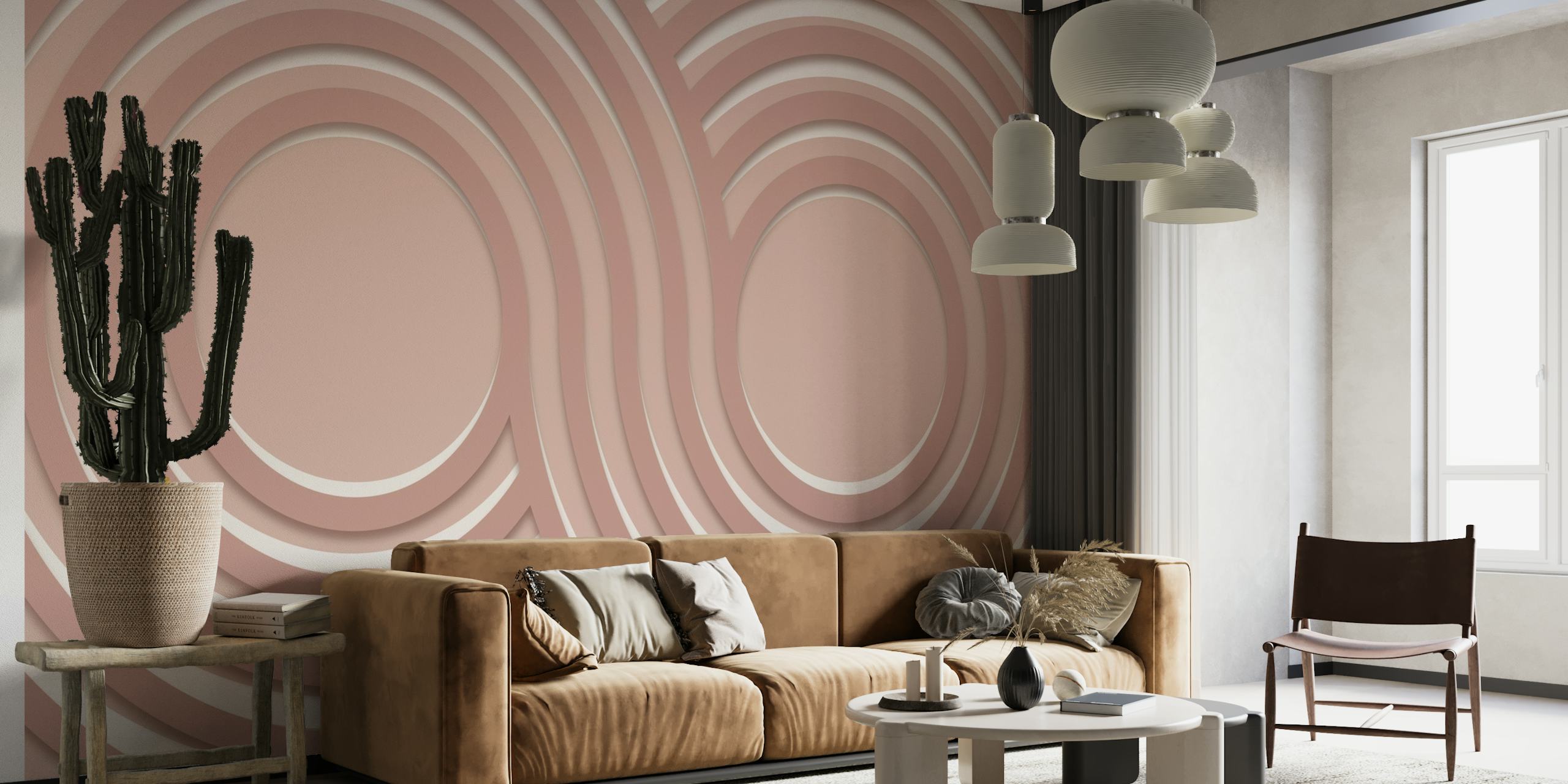 Modern Bauhaus Mid-Century Rounds Rose Beige papel de parede