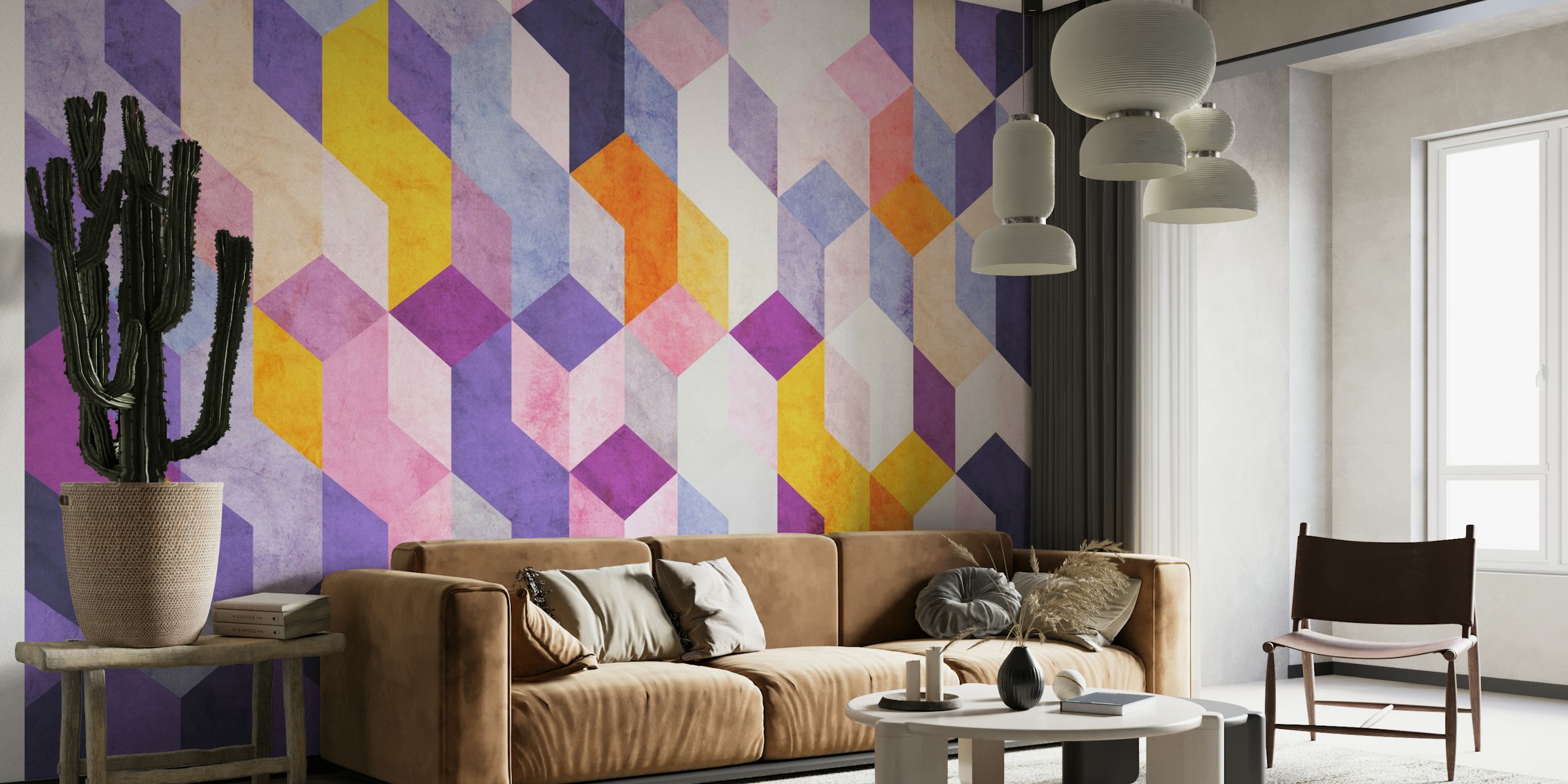 Colorful geometric cube pattern wall mural