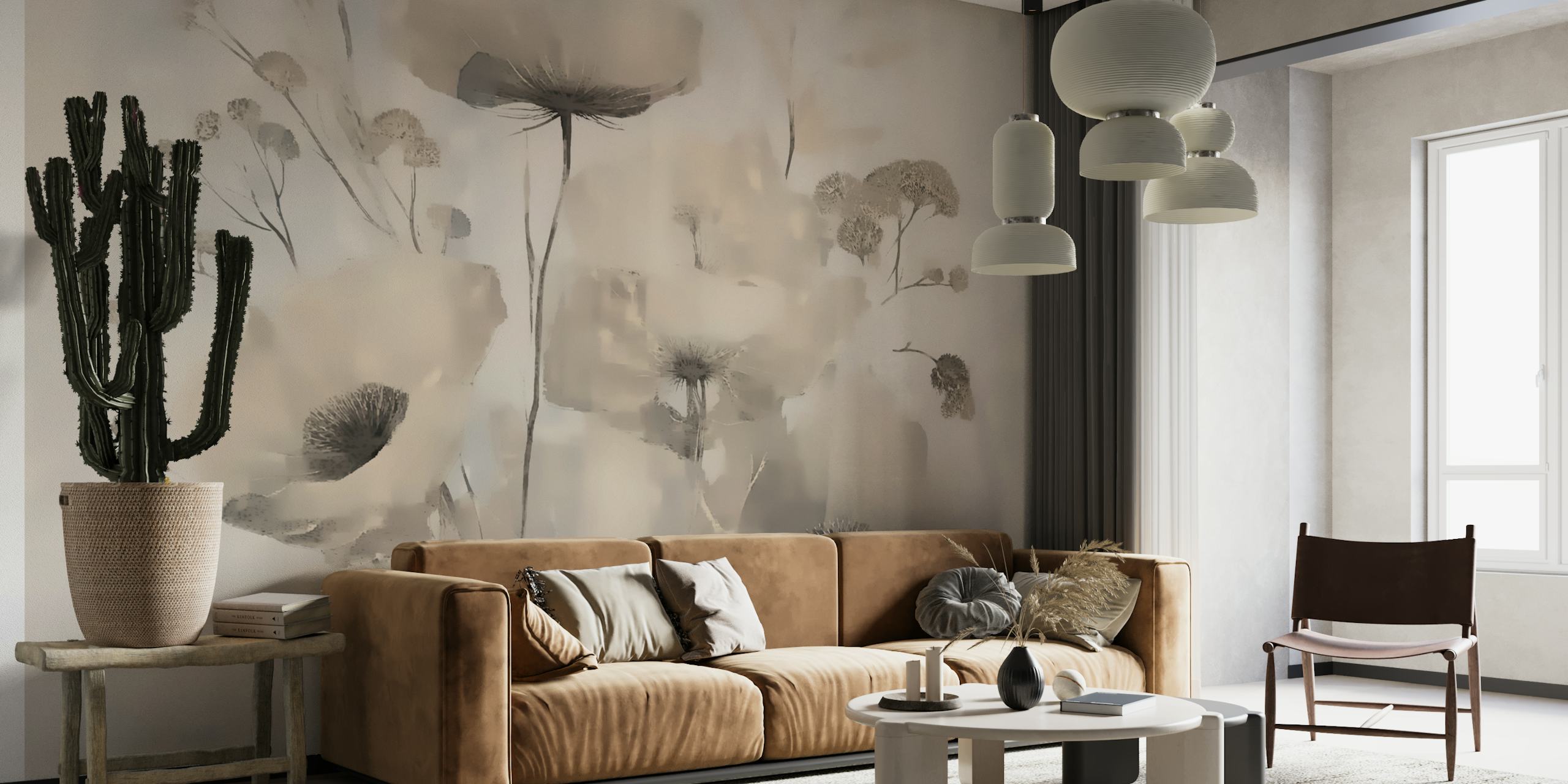 Elegantní Japandi Wildflowers tapeta v místnosti