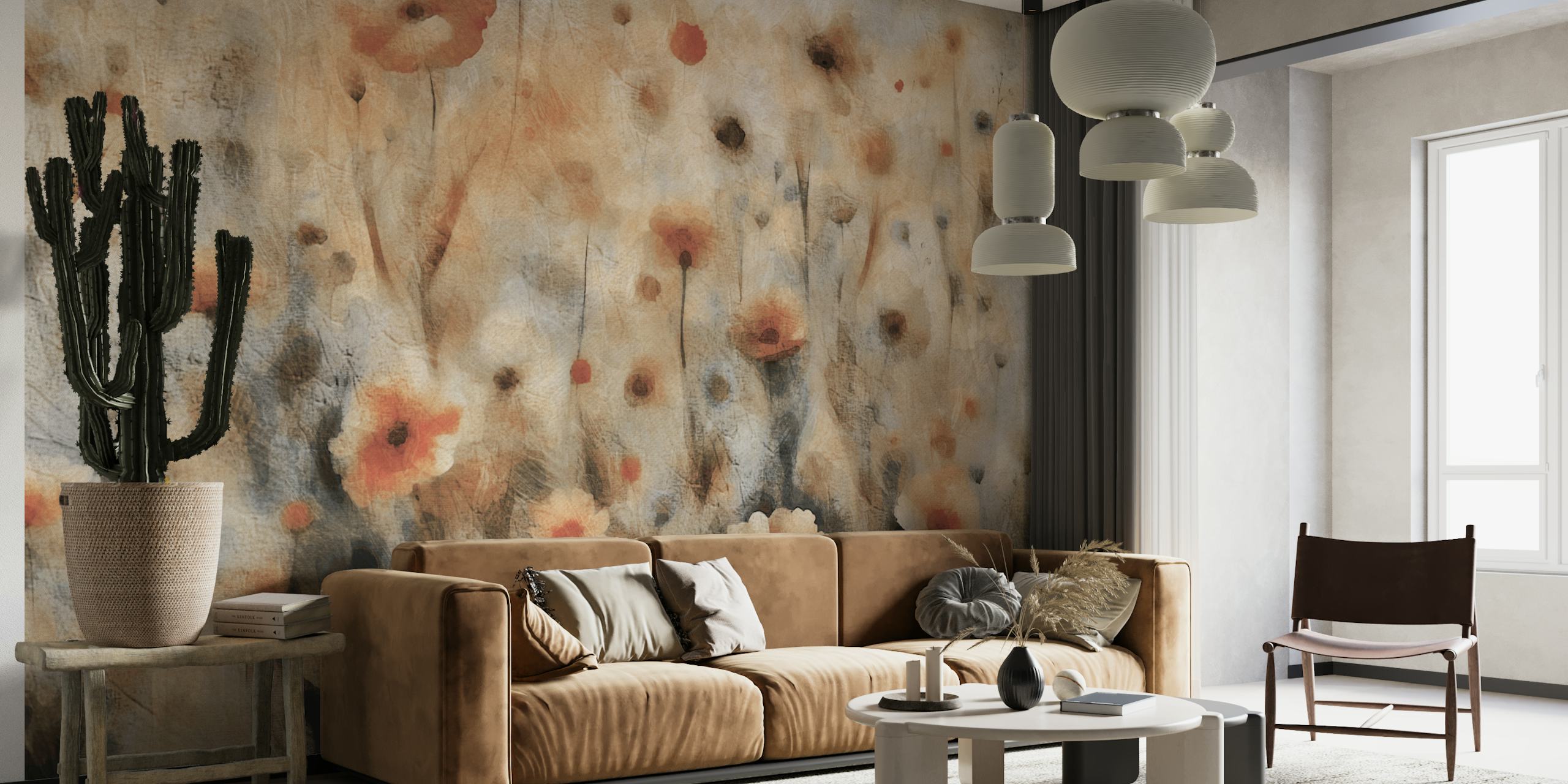 Abstract floral design with muted earth tones and soft textures wallpaper