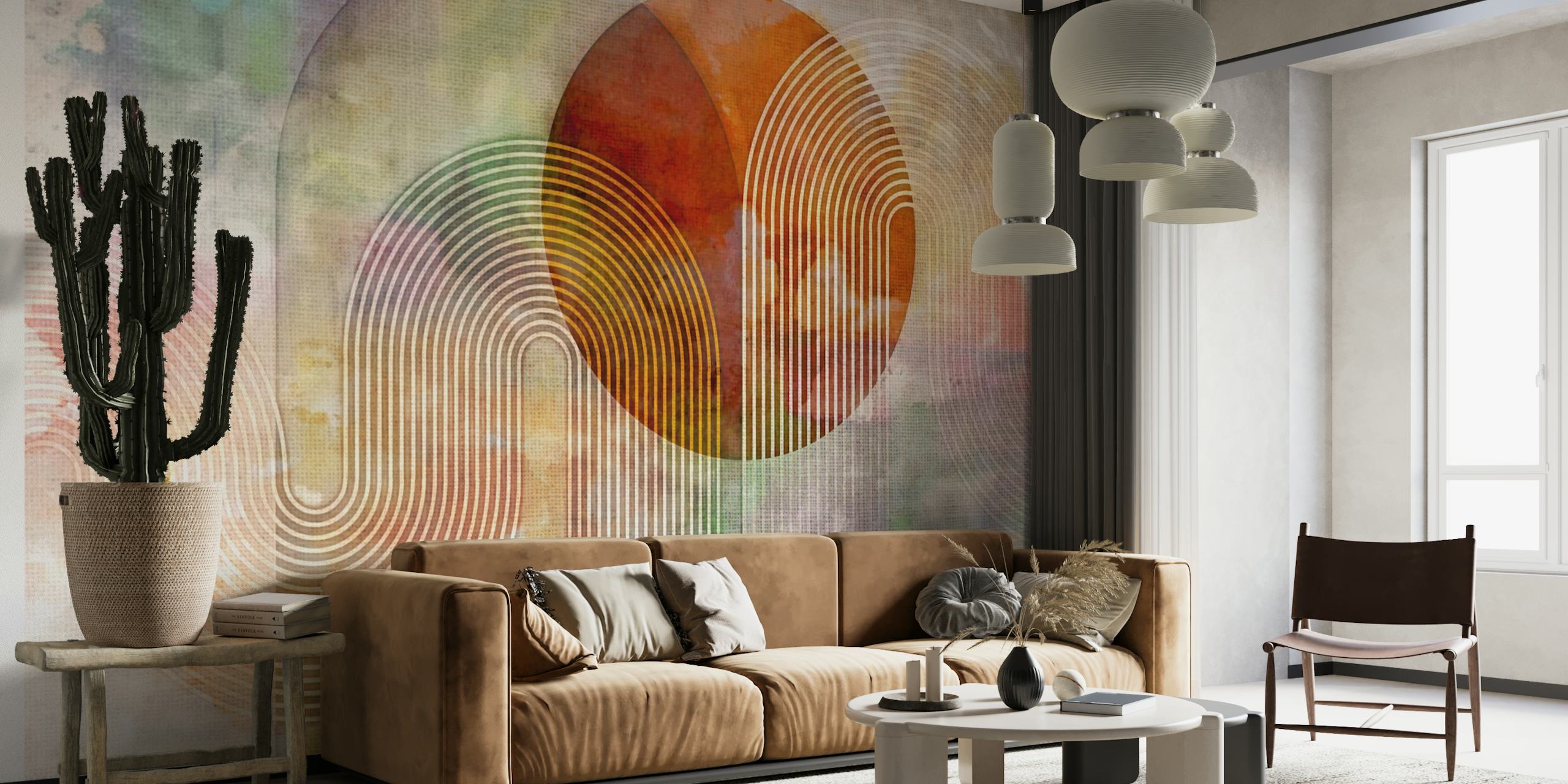 Ταπετσαρία Mid Century Bauhaus Watercolor σε ένα δωμάτιο