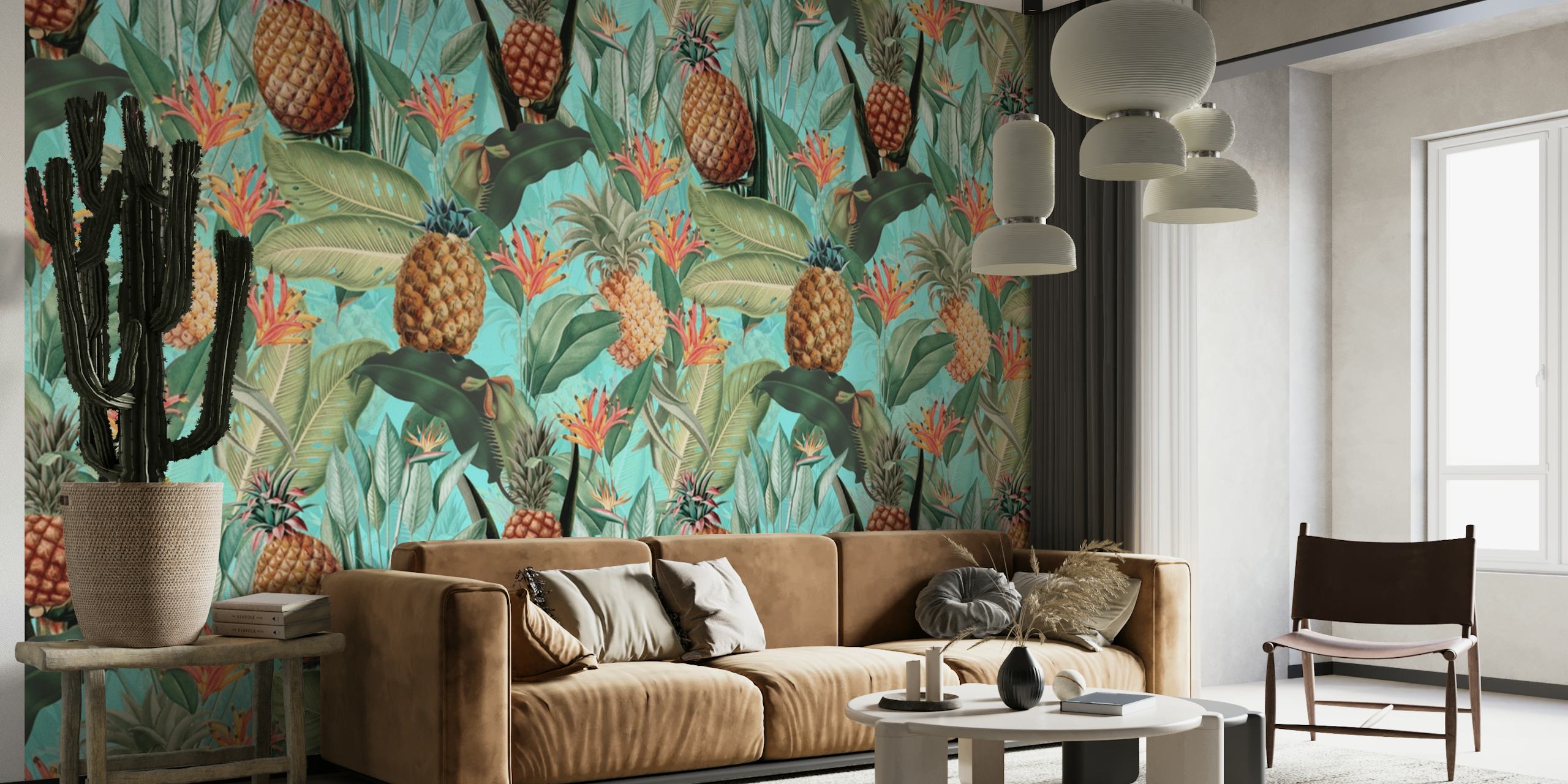 Tropical pineapple leaves wallpaper