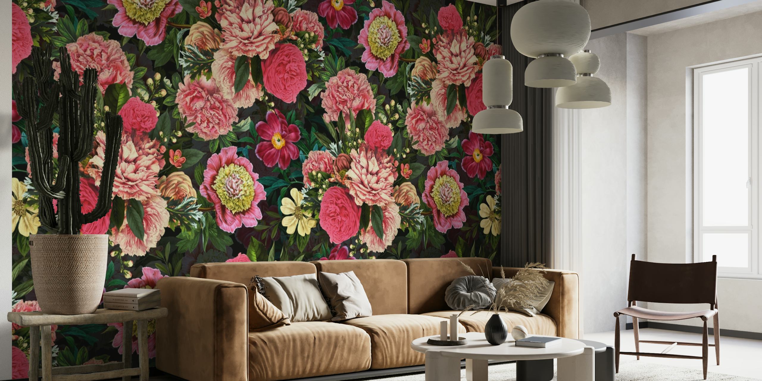 Lush Peonies and Roses pattern wallpaper